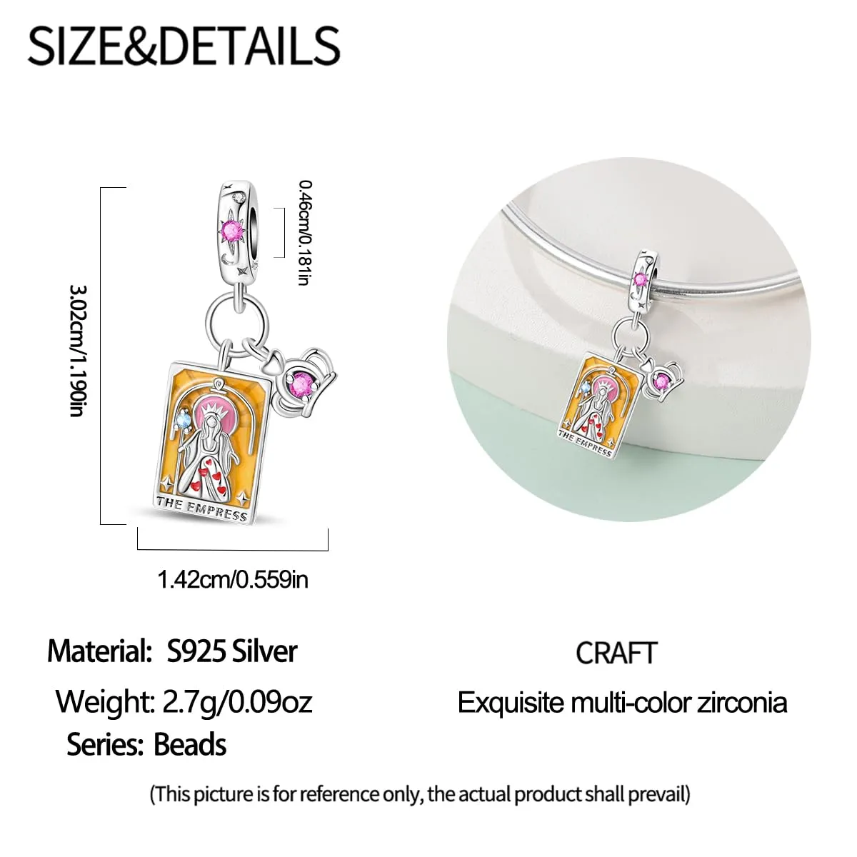 HappyStar 925 Sterling Silver Rose Flower Tarot Card Pendant Charm for Bracelets and Necklaces - immagine 4