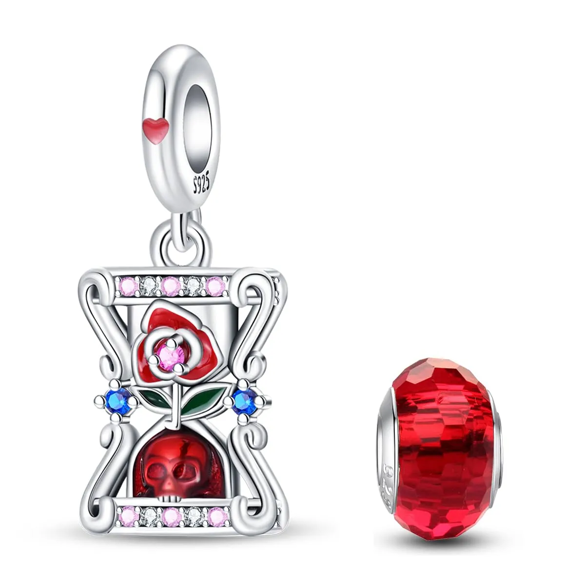 HappyStar 925 Sterling Silver Rose Flower Tarot Card Pendant Charm for Bracelets and Necklaces - immagine 1
