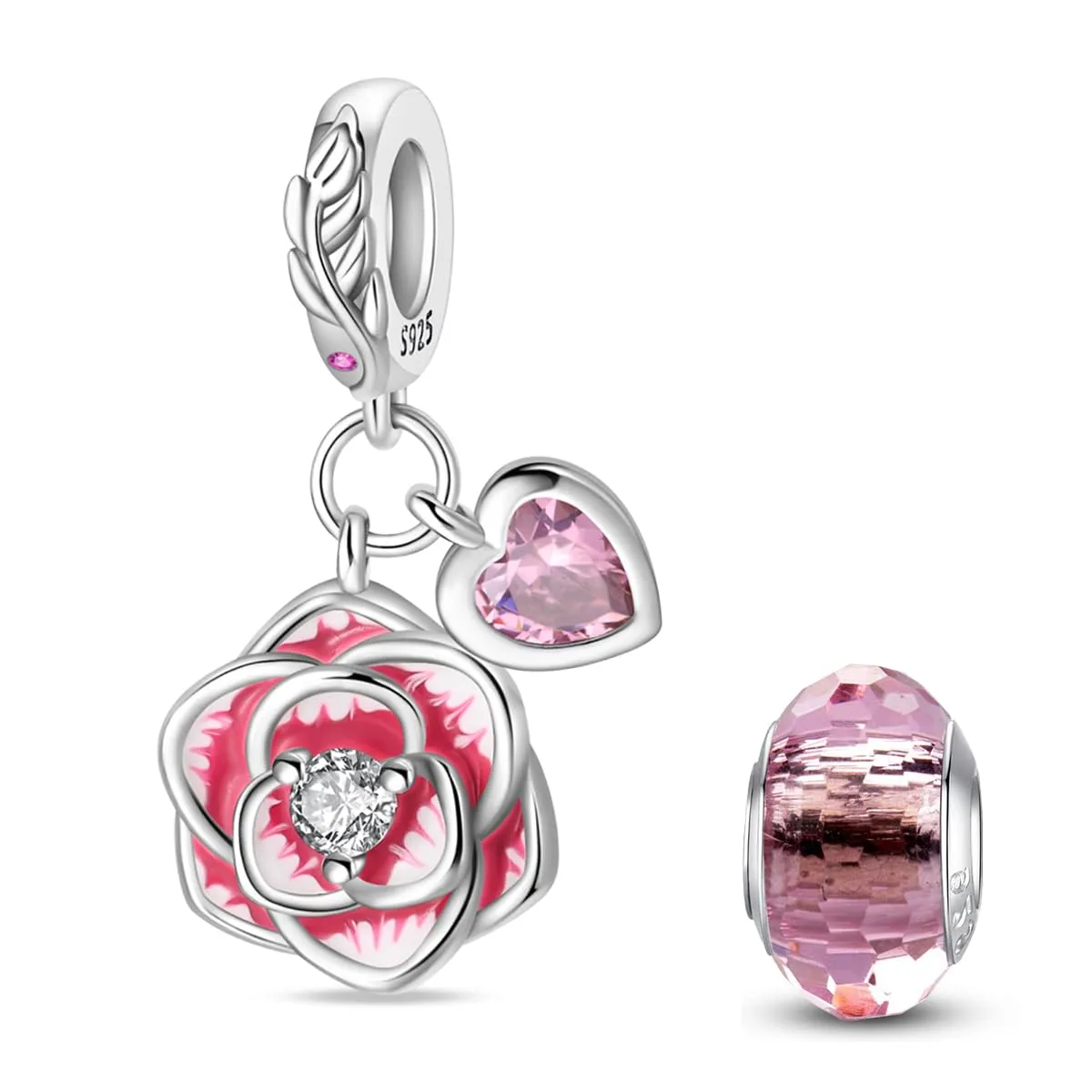 HappyStar 925 Sterling Silver Rose Flower Tarot Card Pendant Charm for Bracelets and Necklaces - immagine 1