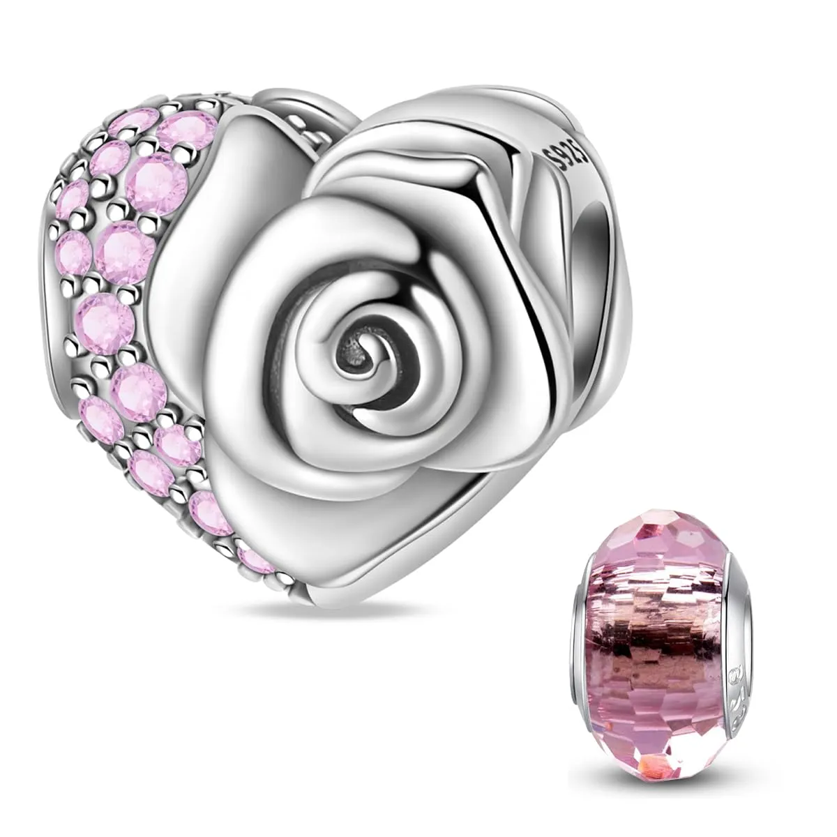 HappyStar 925 Sterling Silver Rose Flower Tarot Card Pendant Charm for Bracelets and Necklaces - immagine 1