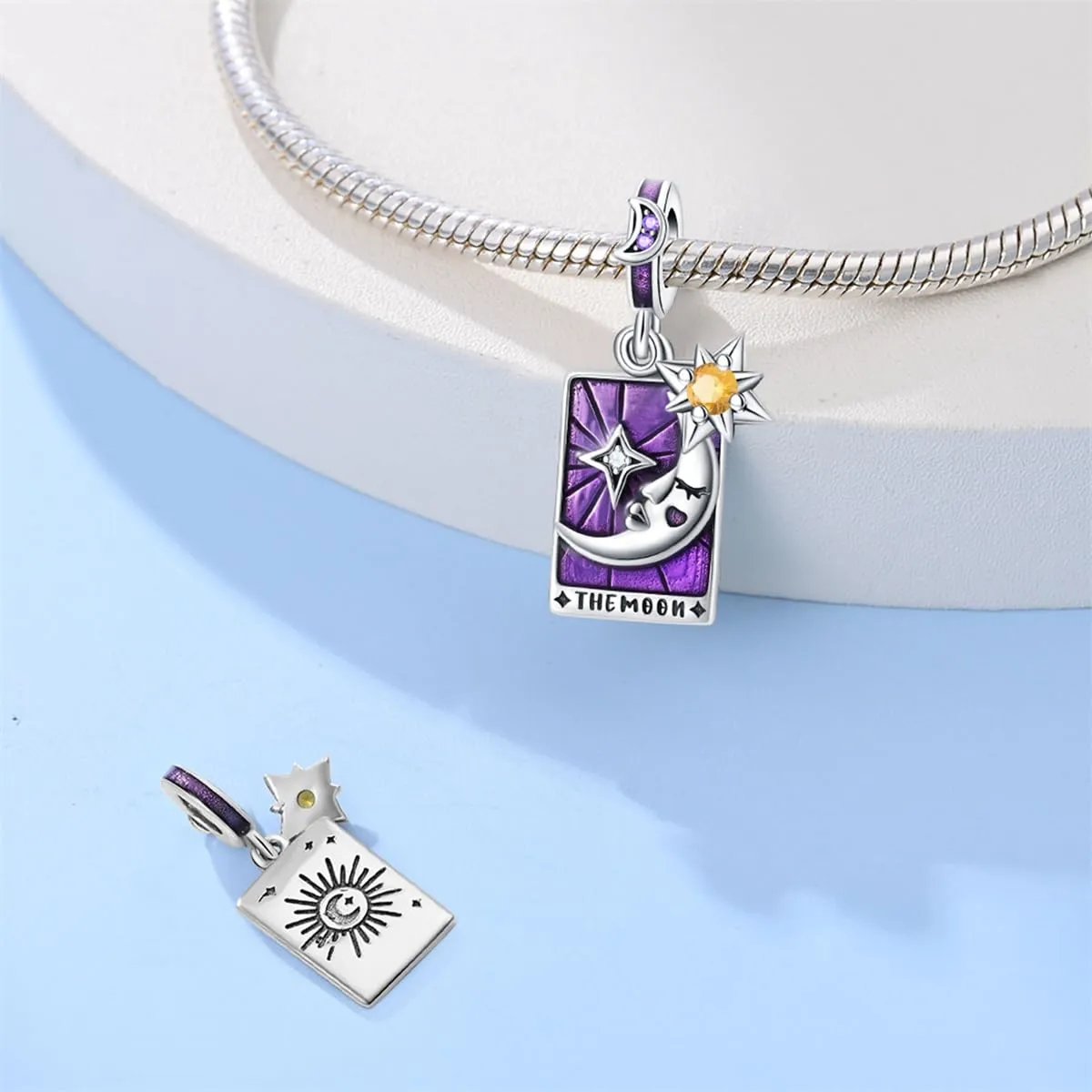 HappyStar 925 Sterling Silver Rose Flower Tarot Card Pendant Bead Charm - immagine 2
