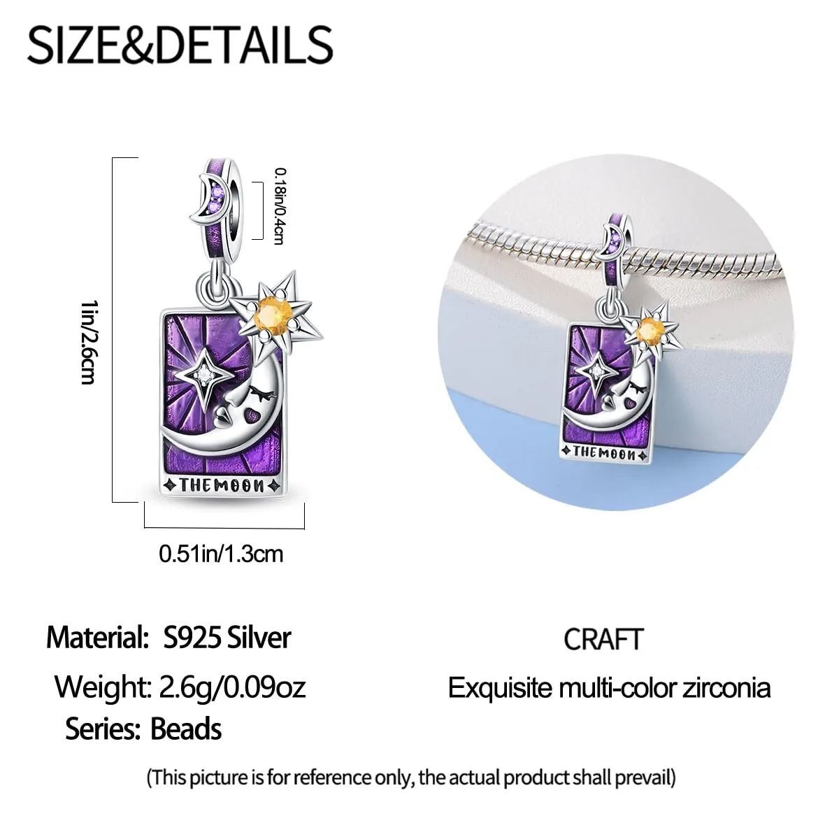 HappyStar 925 Sterling Silver Rose Flower Tarot Card Pendant Bead Charm - immagine 4