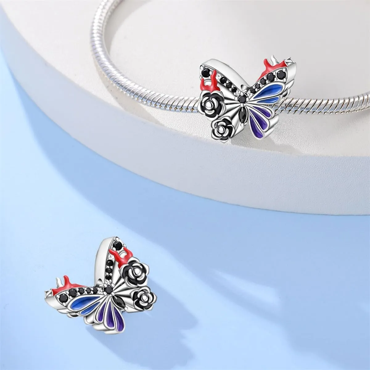 HappyStar 925 Sterling Silver Rose Flower Tarot Card Pendant Charm for Bracelets and Necklaces - immagine 2