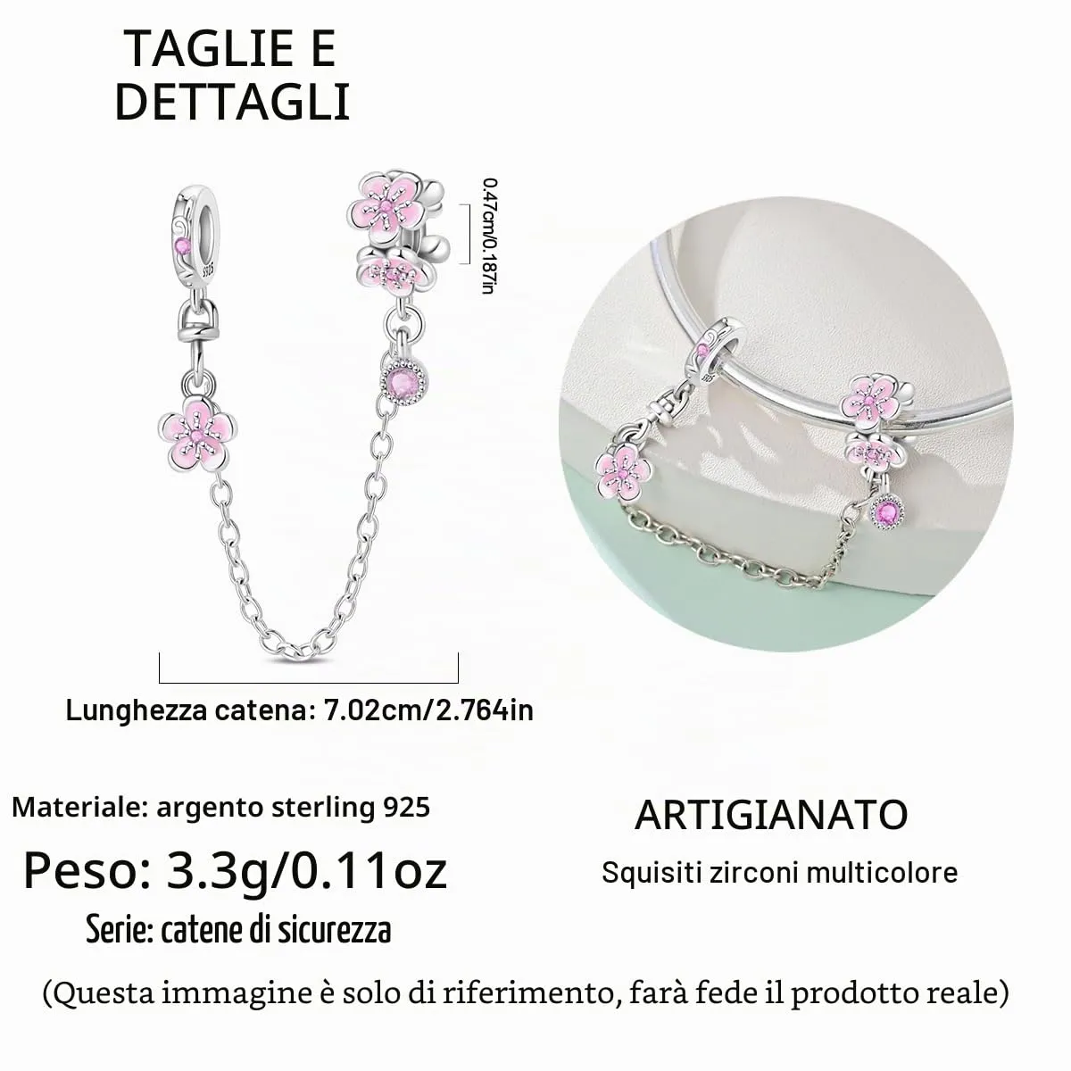 LNQOBU Catena di Sicurezza in Argento 925 con Ciondolo a Cuore, Compatibile con Pandora - immagine 5