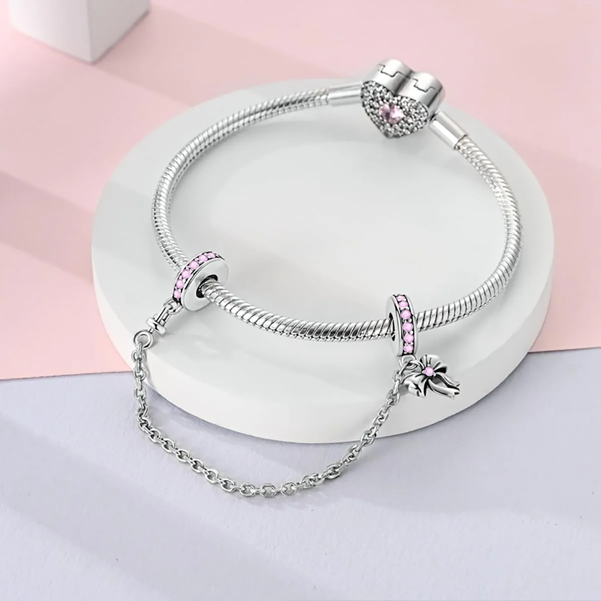 LNQOBU Catena di Sicurezza in Argento 925 con Ciondolo a Cuore, Compatibile con Braccialetti Pandora - immagine 2