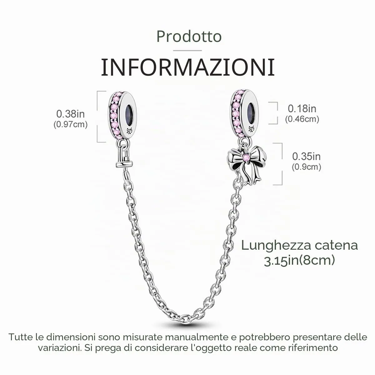 LNQOBU Catena di Sicurezza in Argento 925 con Ciondolo a Cuore, Compatibile con Braccialetti Pandora - immagine 3