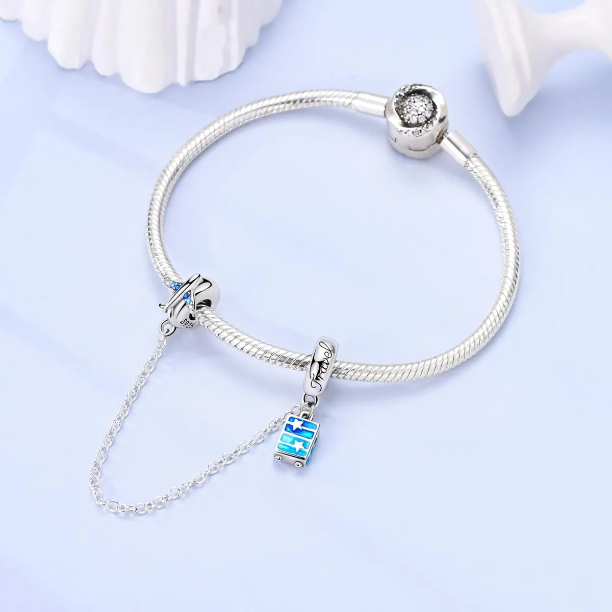 LNQOBU Catena di Sicurezza in Argento 925 con Ciondolo a Cuore, Compatibile con Braccialetti Pandora - immagine 2