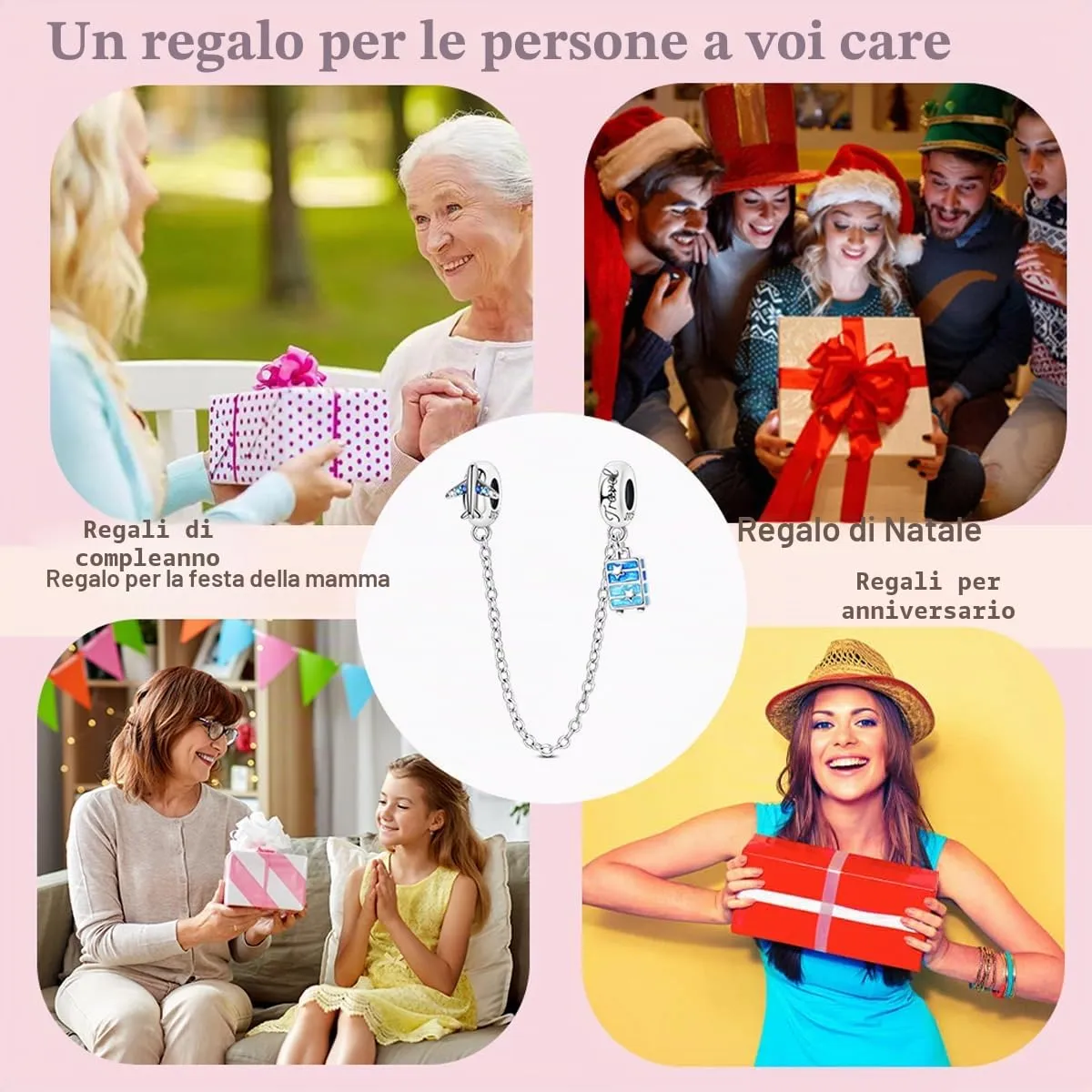 LNQOBU Catena di Sicurezza in Argento 925 con Ciondolo a Cuore, Compatibile con Braccialetti Pandora - immagine 5