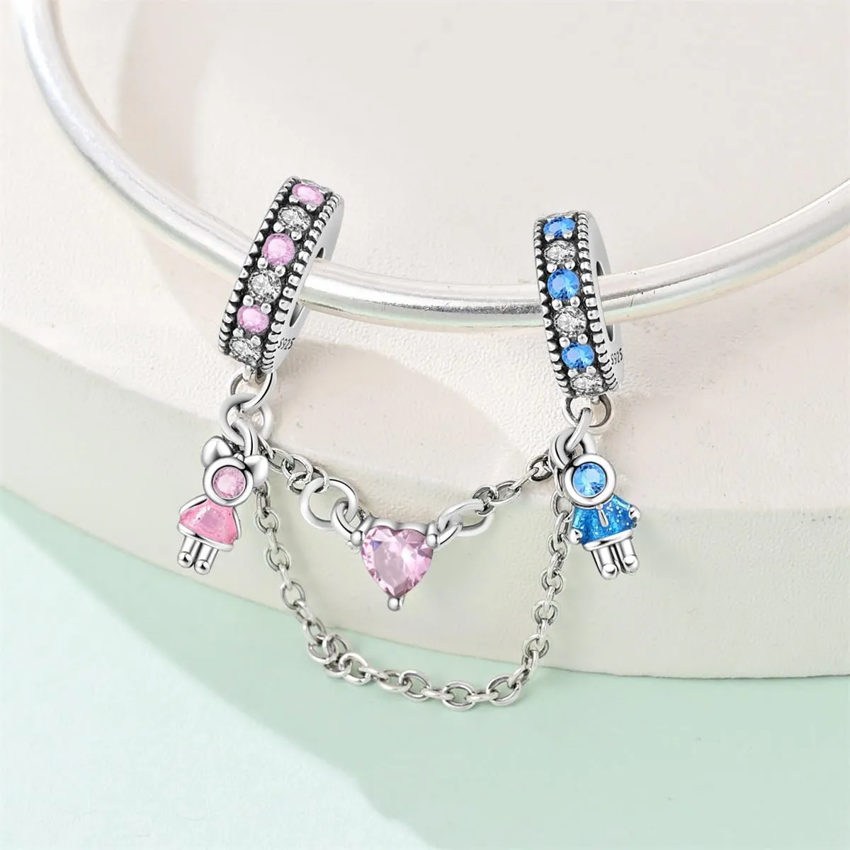 LNQOBU Catena di Sicurezza in Argento 925 con Ciondolo a Cuore, Compatibile con Braccialetti Pandora - immagine 2