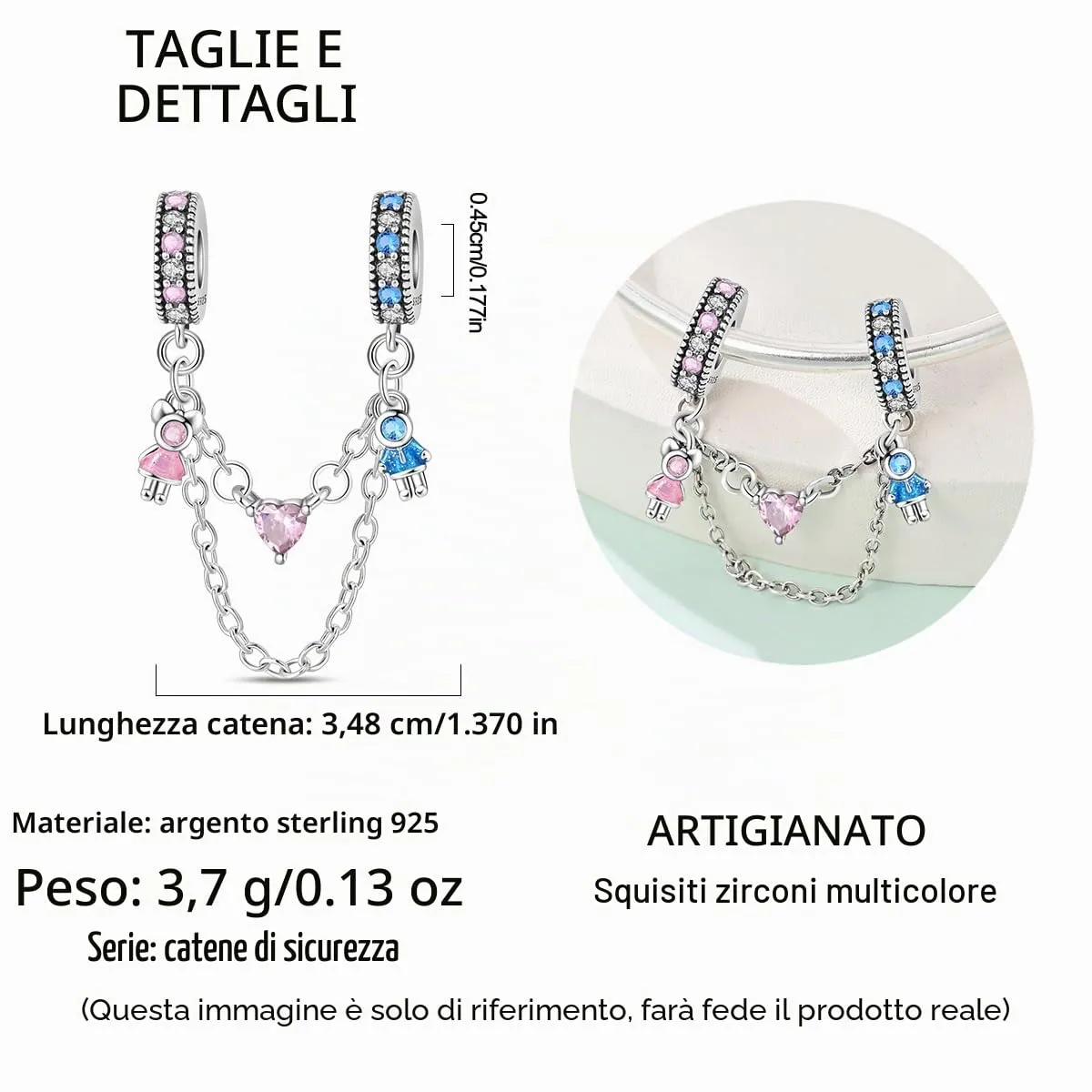 LNQOBU Catena di Sicurezza in Argento 925 con Ciondolo a Cuore, Compatibile con Braccialetti Pandora - immagine 5