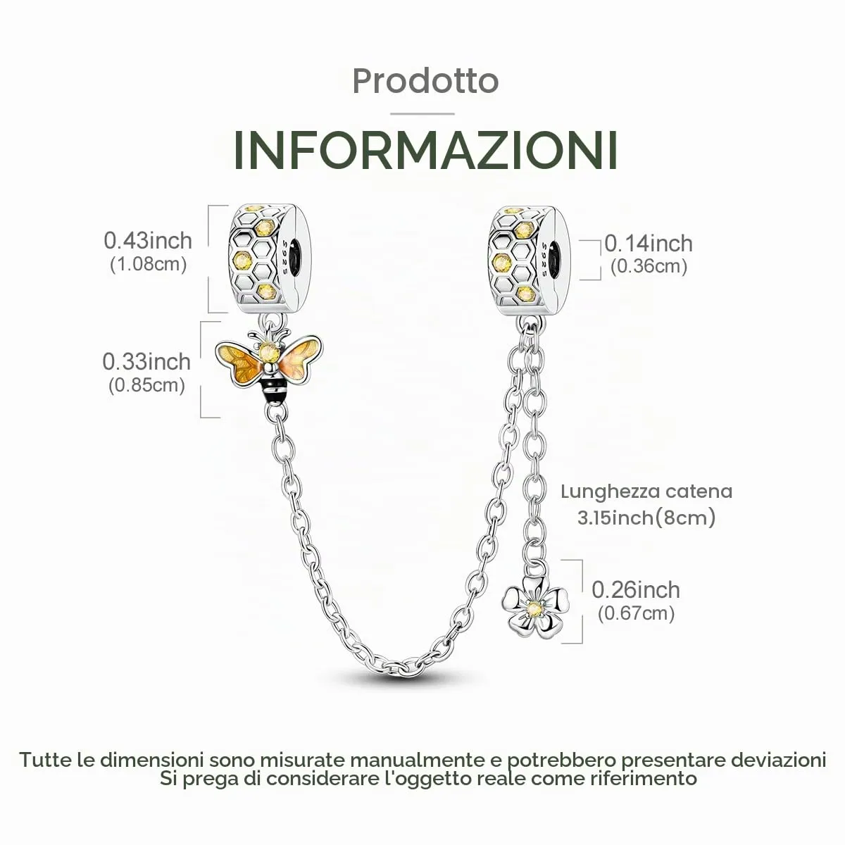 LNQOBU Catena di Sicurezza in Argento 925 con Ciondolo a Cuore, Compatibile con Pandora - immagine 3