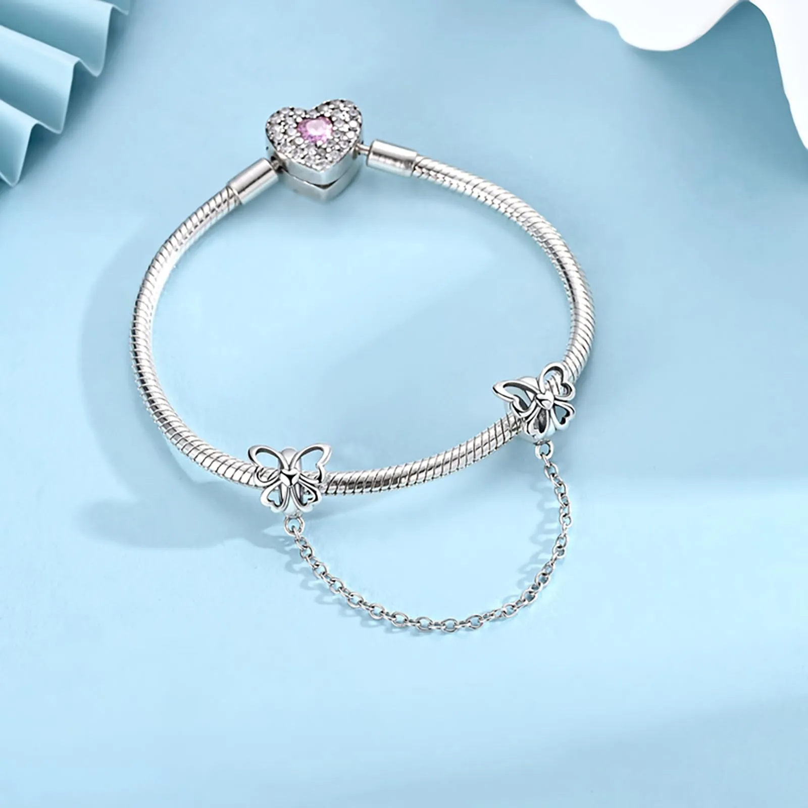 LNQOBU Catena di Sicurezza in Argento 925 con Ciondolo a Cuore, Compatibile con Pandora - immagine 2