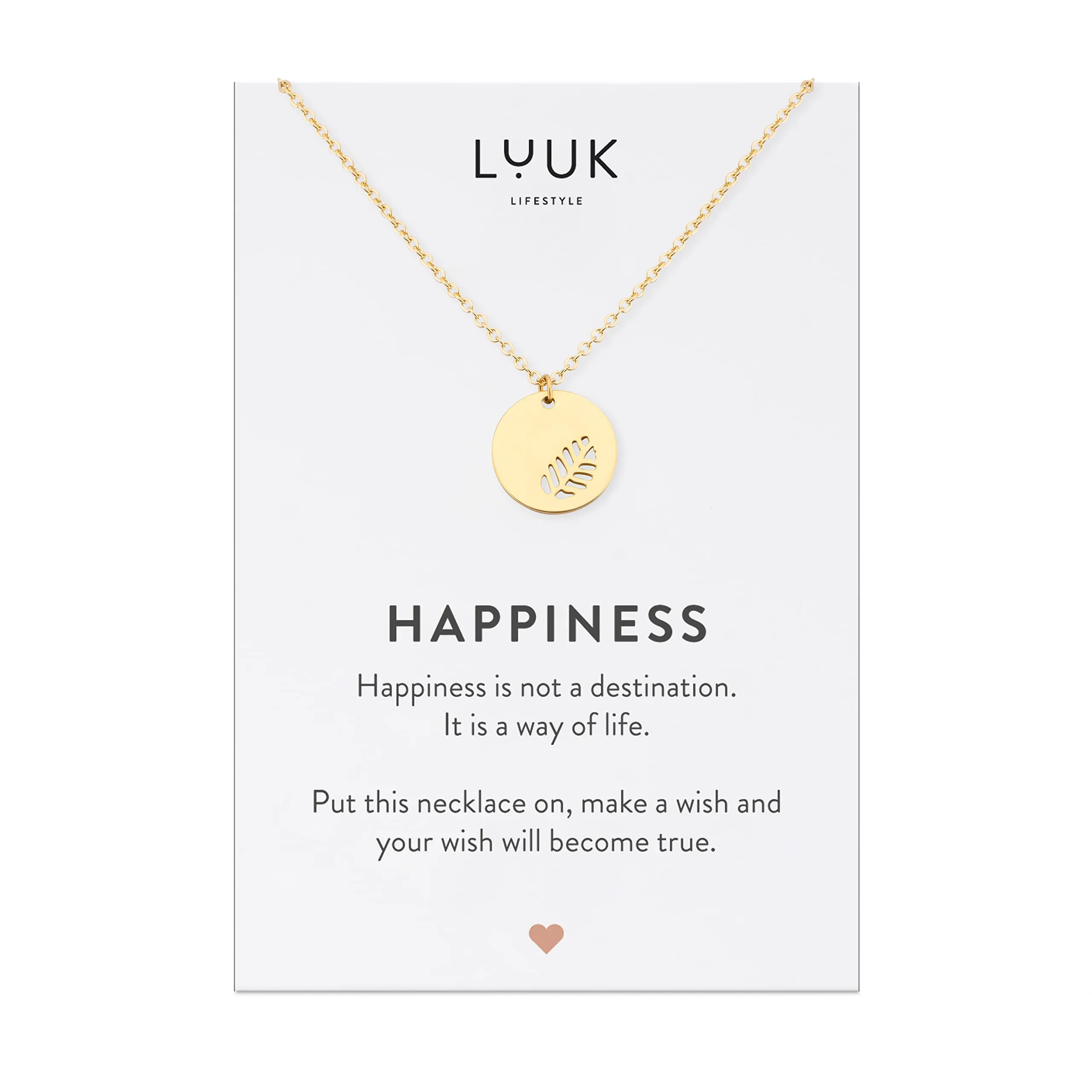LUUK LIFESTYLE Collana Acciaio Inox con Ciondolo Foglia, Oro, 50cm - immagine 1