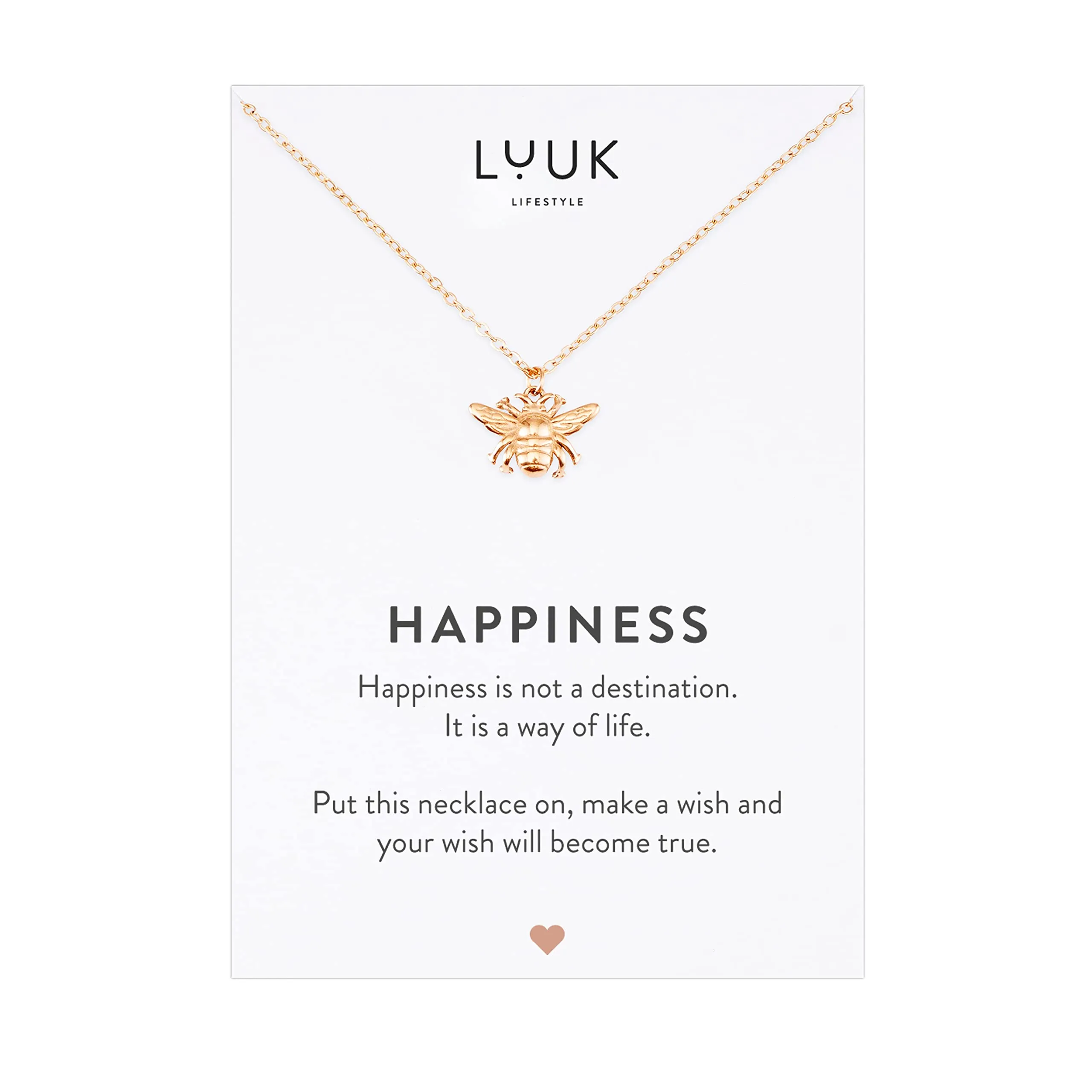 LUUK LIFESTYLE Collana in Acciaio Inox con Ciondolo Ape, Oro Rosa, 50cm - immagine 1