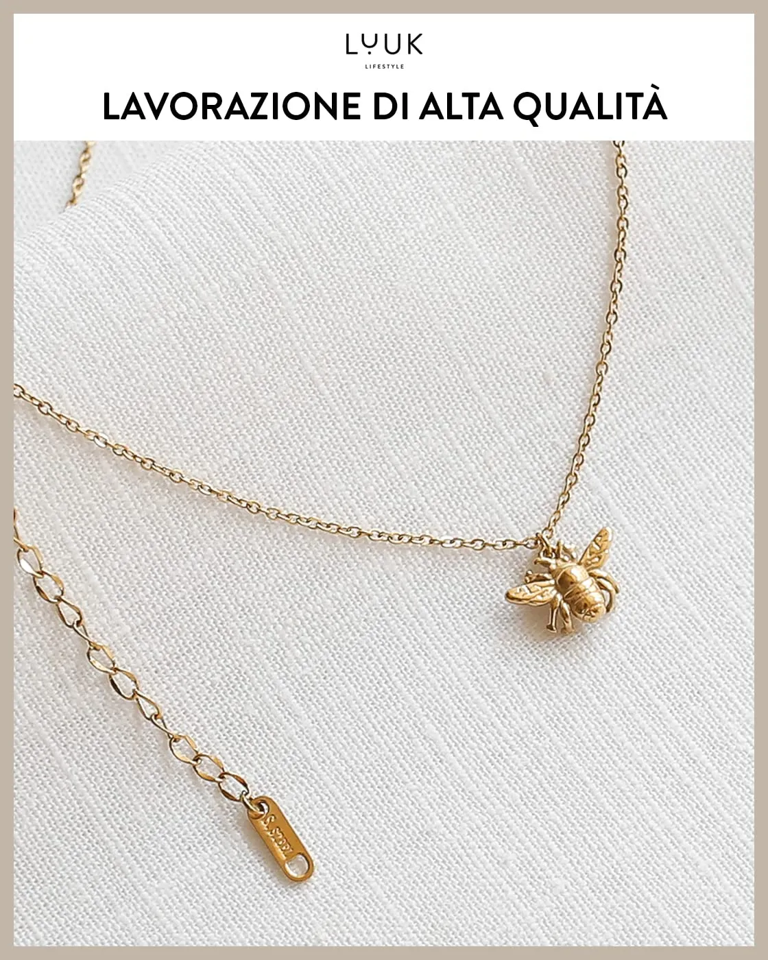 LUUK LIFESTYLE Collana in Acciaio Inox con Ciondolo Ape, Oro Rosa, 50cm - immagine 4