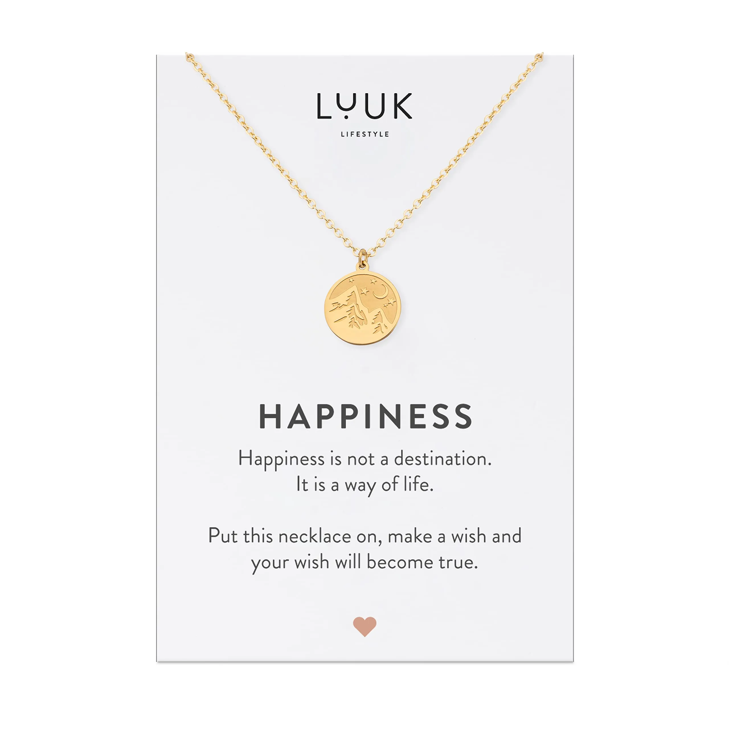 LUUK LIFESTYLE Collana in Acciaio Inox con Ciondolo Montagna, Oro, 50cm - immagine 1