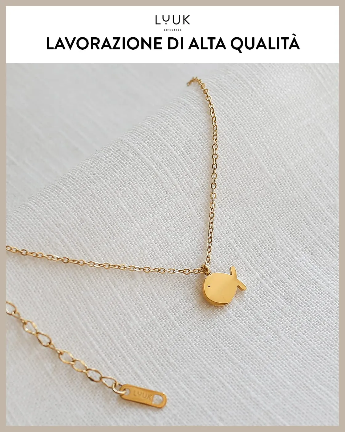 Luuk Lifestyle Collana in Acciaio Inox con Ciondolo Balena, Oro, 50cm - immagine 4