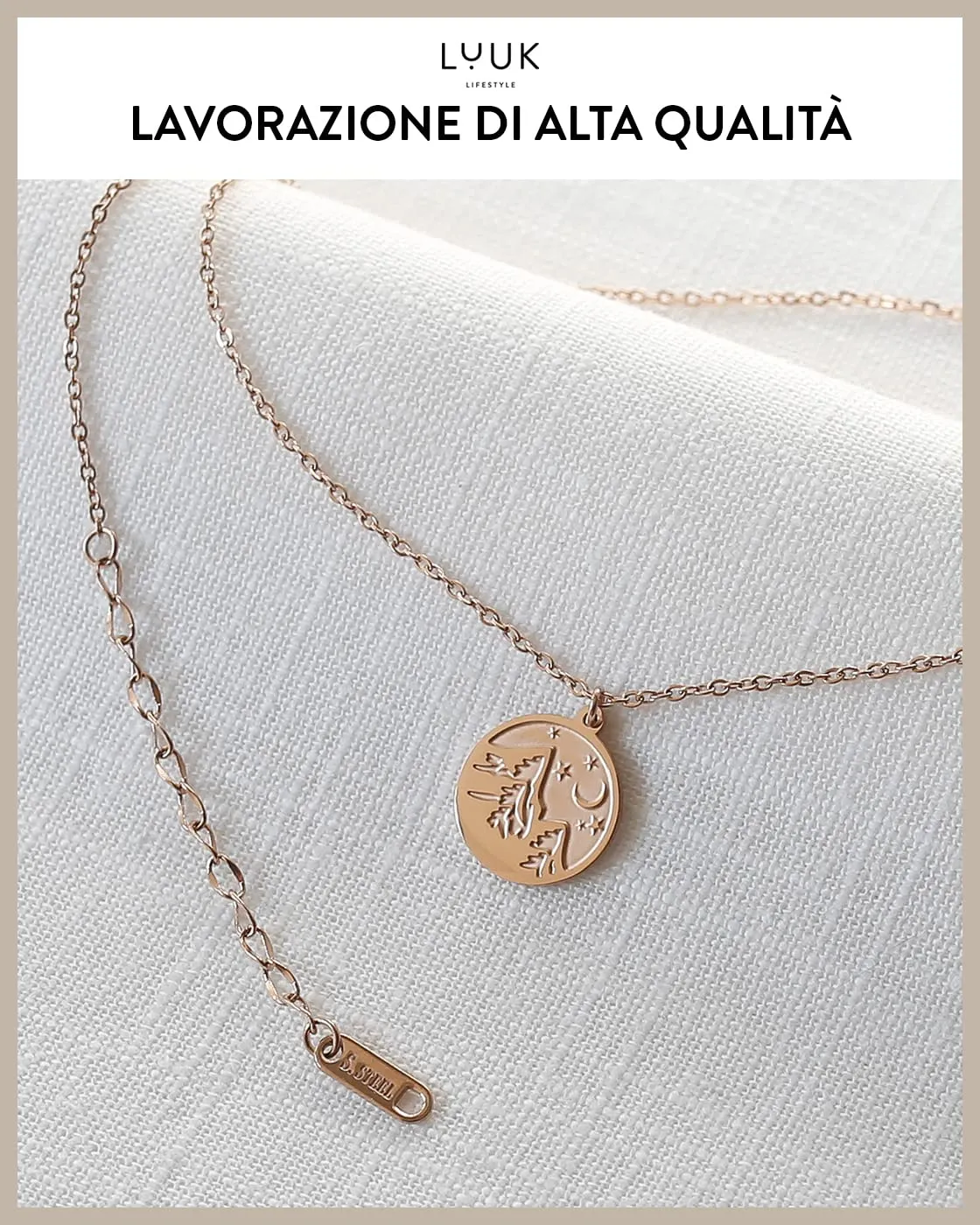 LUUK LIFESTYLE Collana in Acciaio Inox con Ciondolo Montagna, Oro Rosa, 50cm - immagine 4