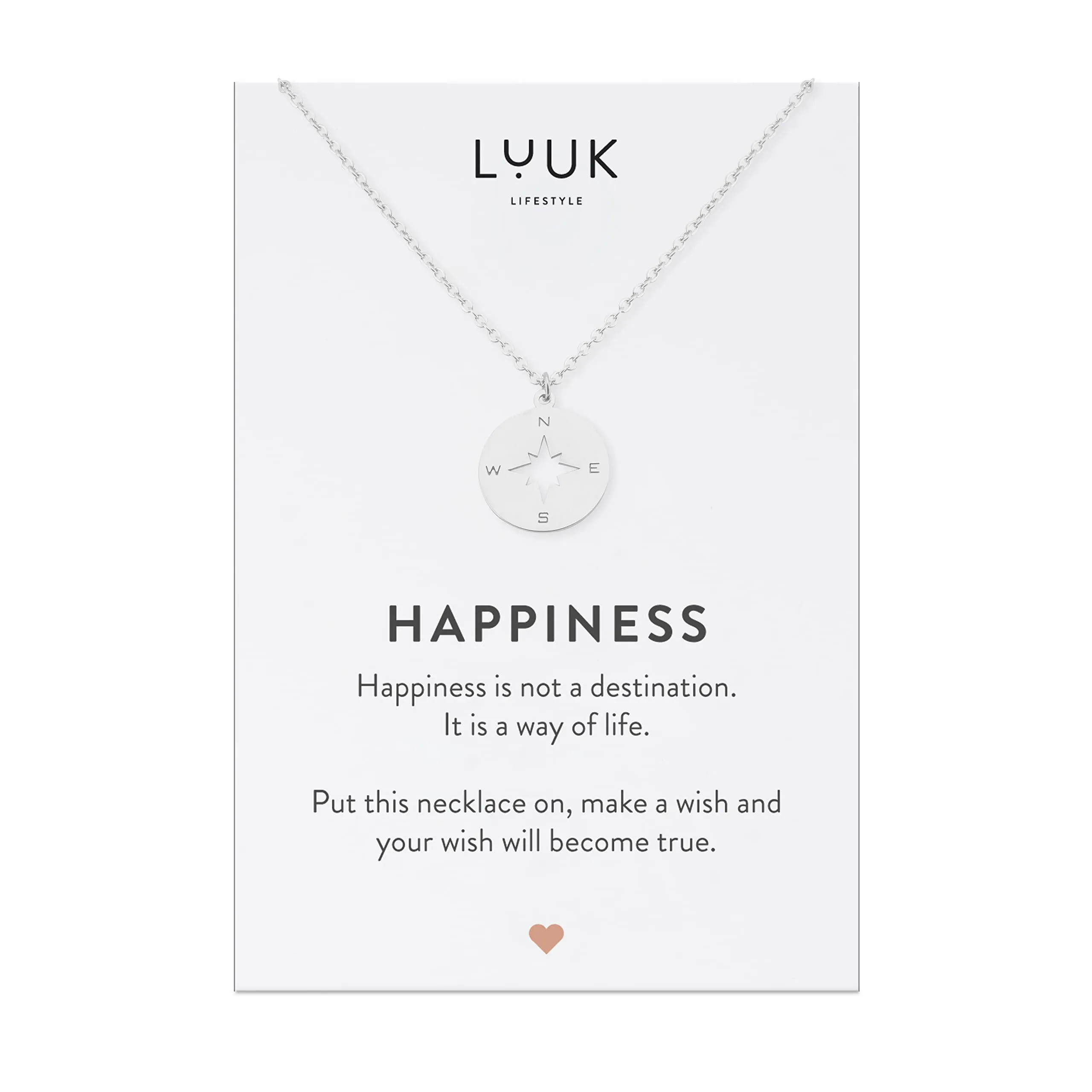 LUUK LIFESTYLE Collana in Acciaio Inossidabile con Ciondolo Bussola, Argento, 50cm - immagine 1