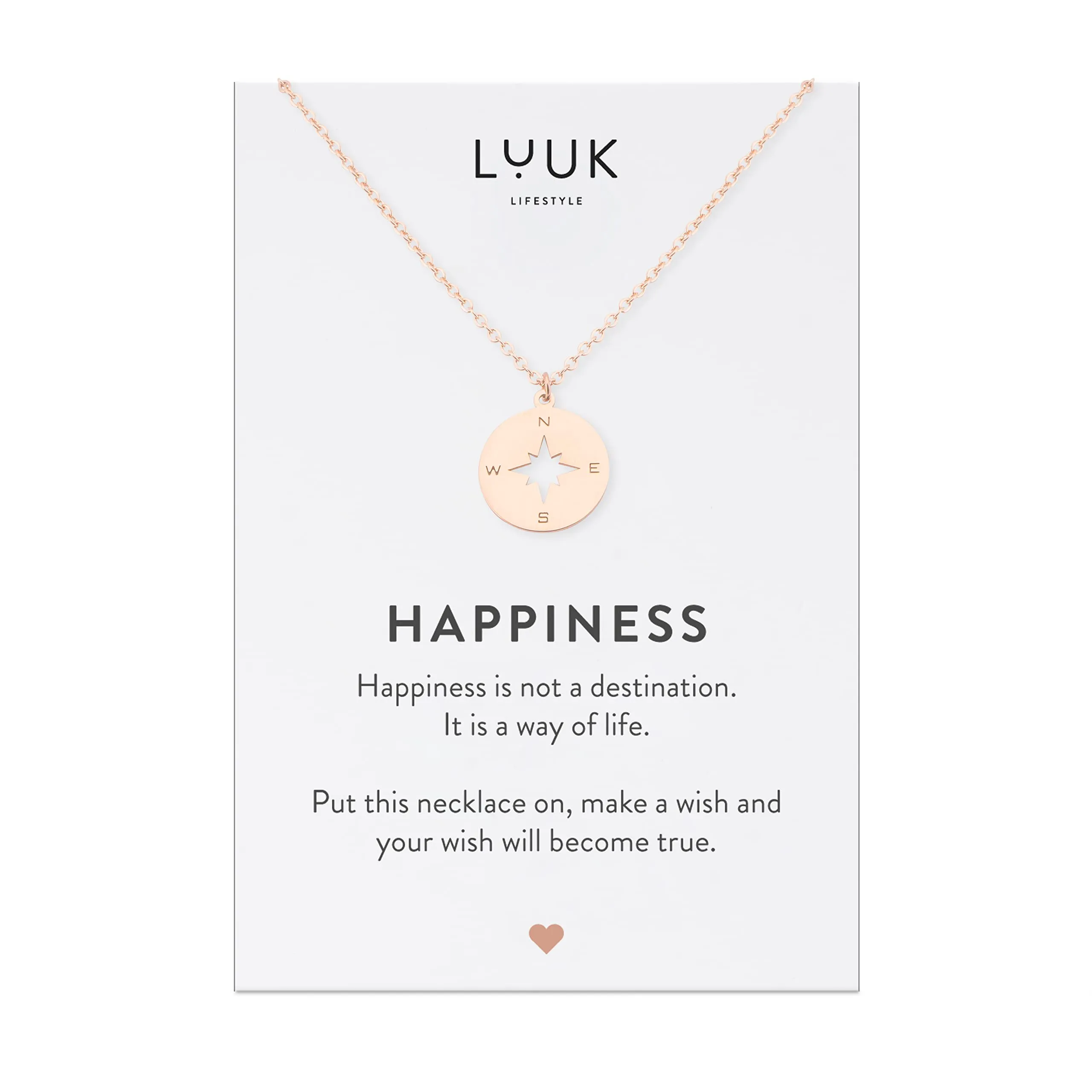LUUK LIFESTYLE Collana in Acciaio Inox con Ciondolo Bussola, Oro Rosa, 50cm - immagine 1