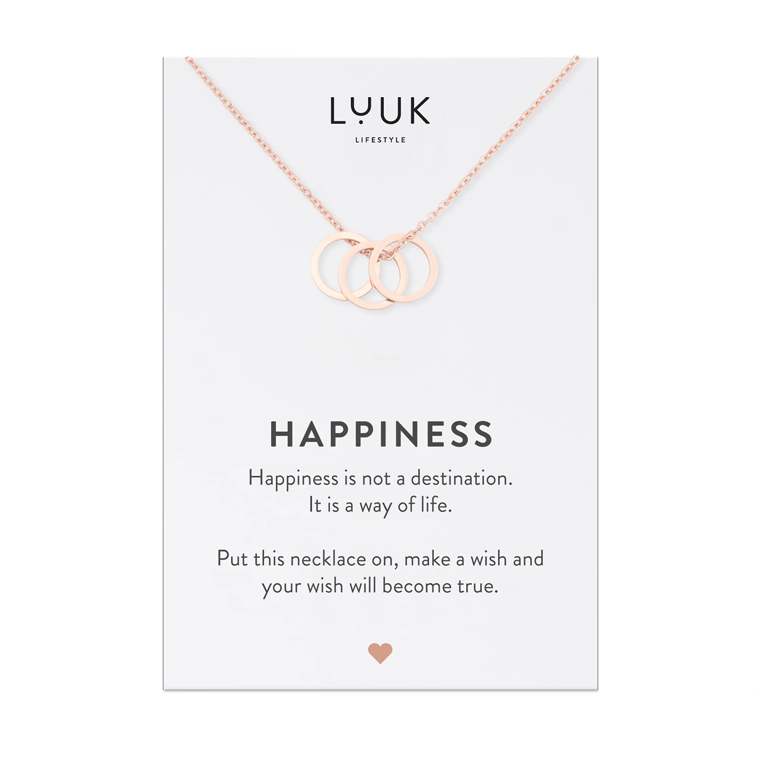LUUK LIFESTYLE Collana in Acciaio Inox con Ciondolo Anelli, Oro Rosa, 50cm - immagine 1