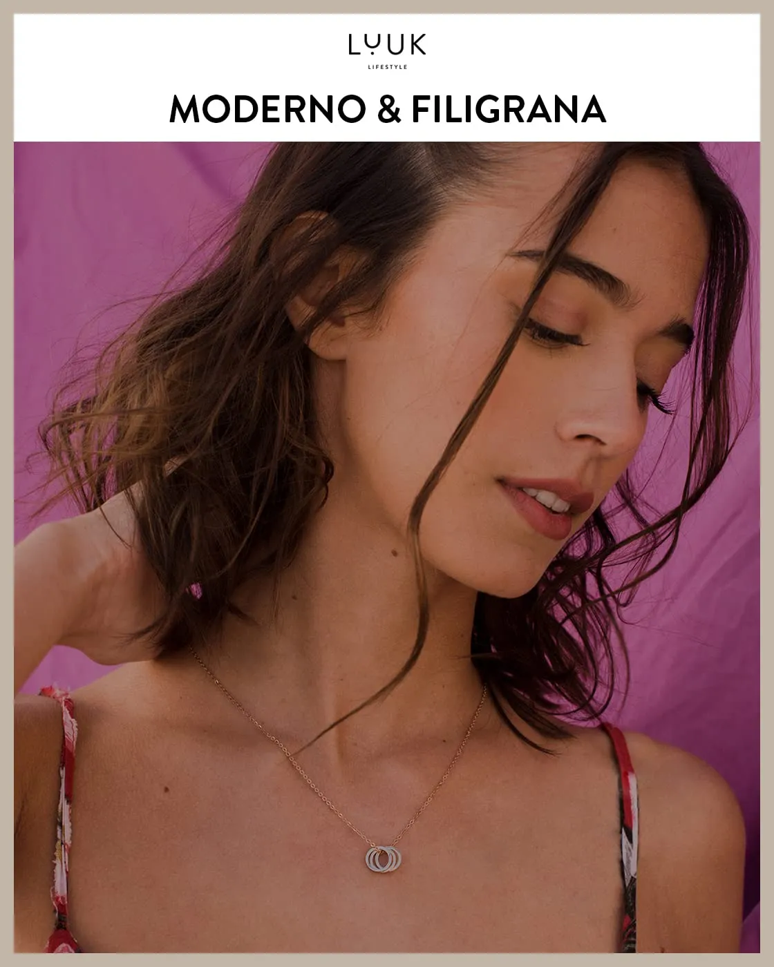 LUUK LIFESTYLE Collana in Acciaio Inox con Ciondolo Anelli, Oro Rosa, 50cm - immagine 2