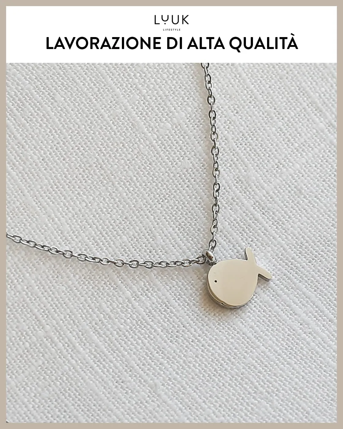 LUUK LIFESTYLE Collana in Acciaio Inox con Ciondolo Balena, Argento, 50cm - immagine 4