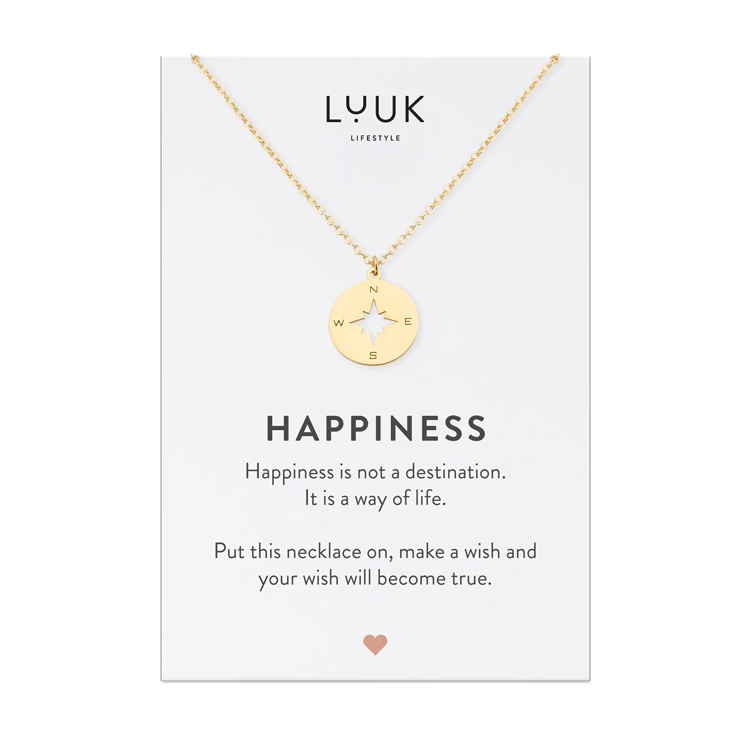LUUK LIFESTYLE Collana in Acciaio Inossidabile con Ciondolo Bussola, Oro, 50cm - immagine 1