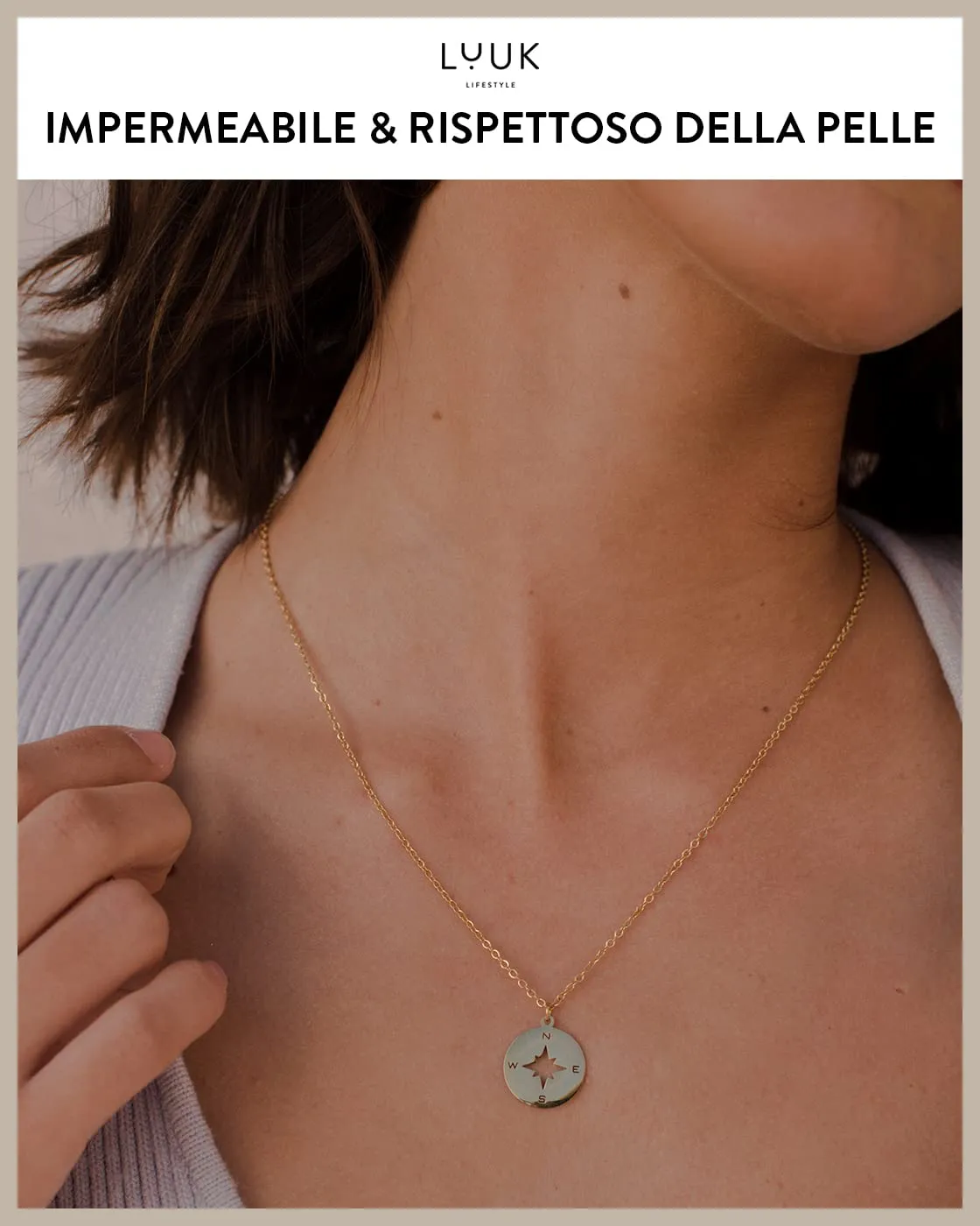 LUUK LIFESTYLE Collana in Acciaio Inossidabile con Ciondolo Bussola, Oro, 50cm - immagine 3