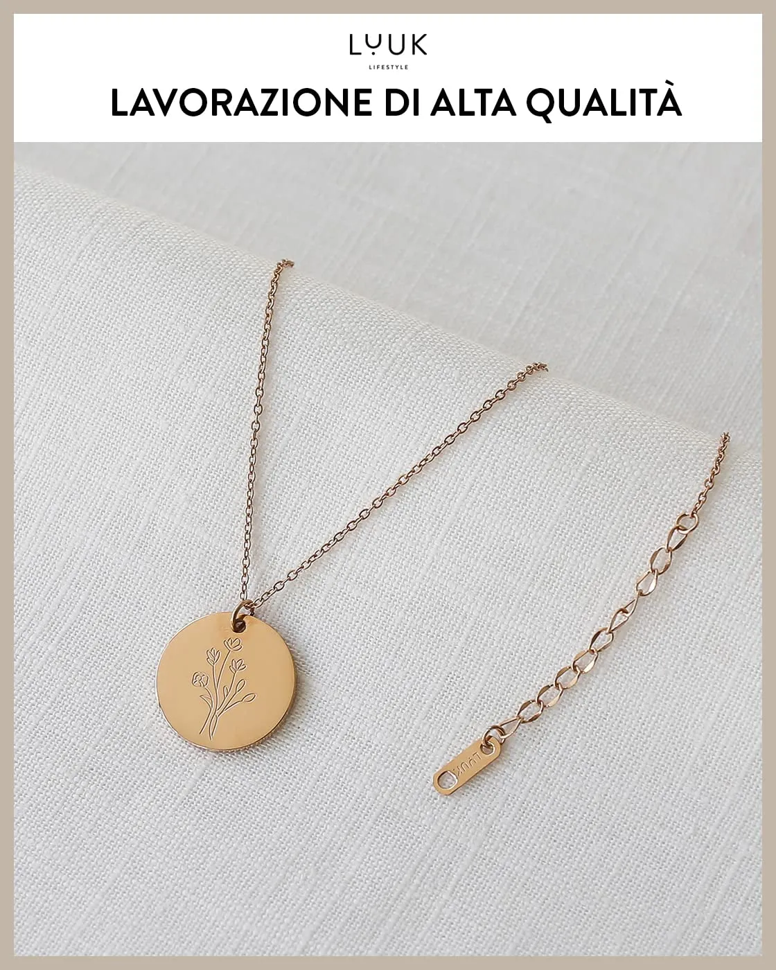 LUUK LIFESTYLE Collana in Acciaio Inox con Ciondolo Fiore, Oro Rosa, 50cm - immagine 4