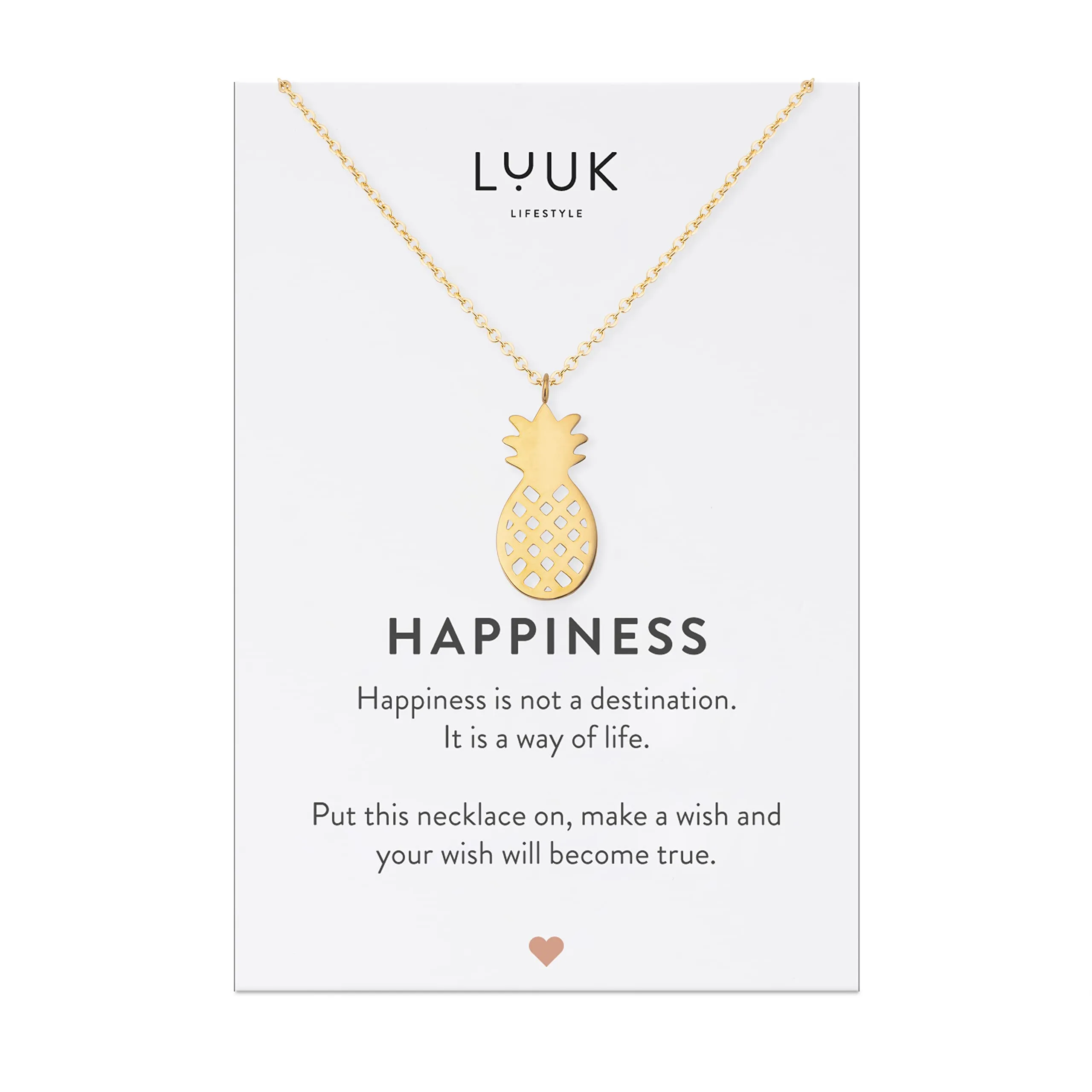 LUUK LIFESTYLE Collana in Acciaio Inox con Ciondolo Ananas, Oro, 50cm - immagine 1