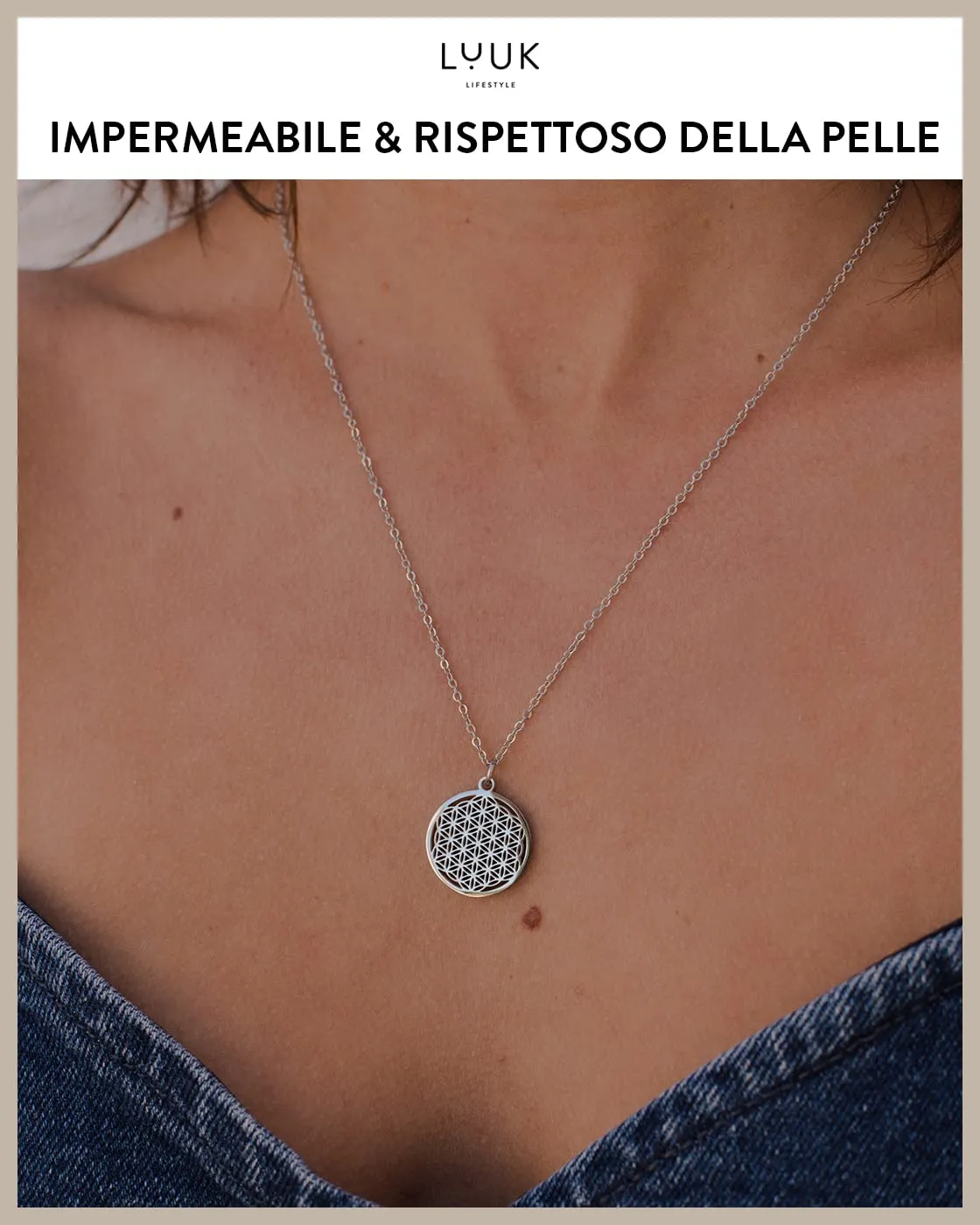 LUUK LIFESTYLE Collana con Ciondolo Fiore della Vita, Argento, 50cm - immagine 3