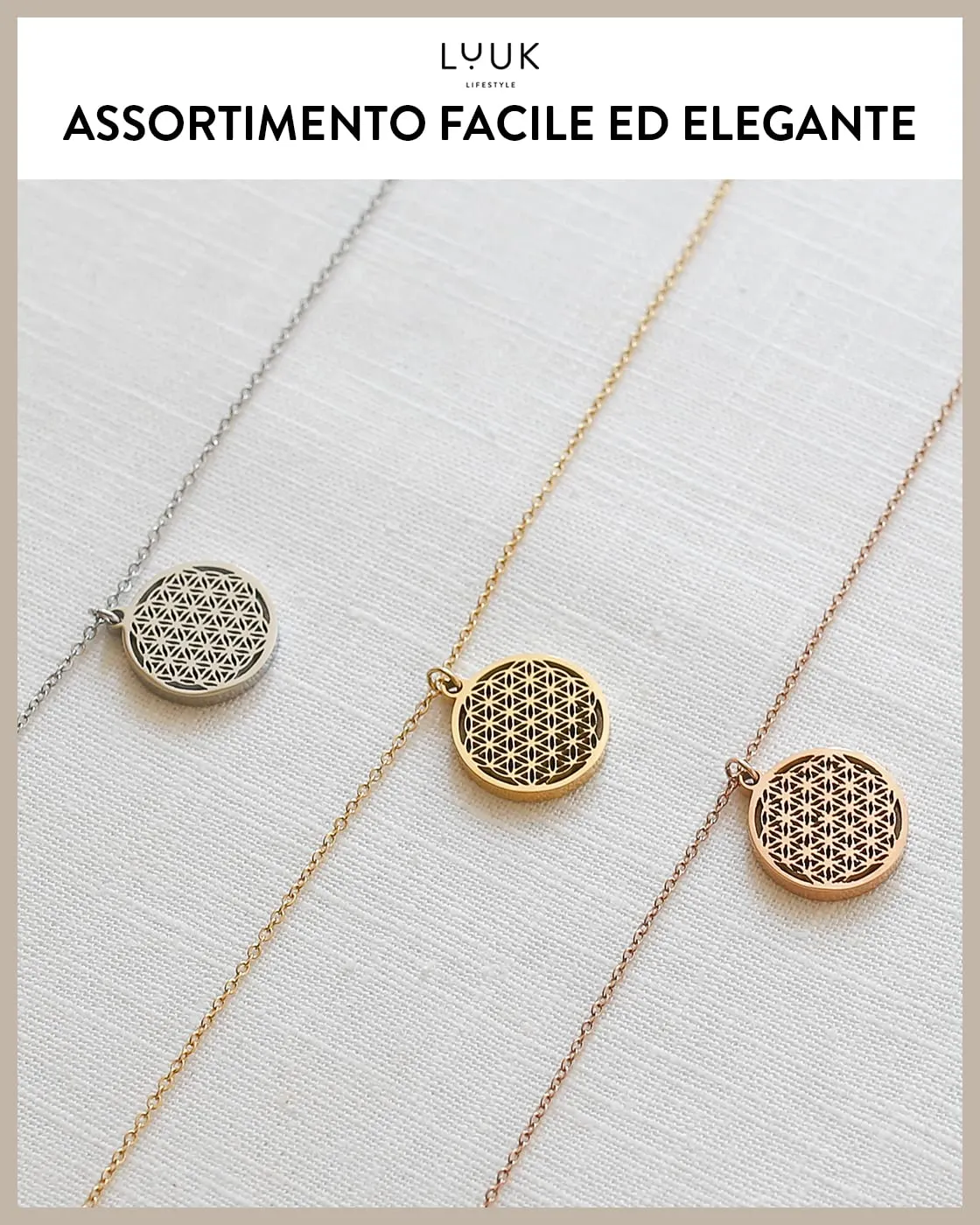 LUUK LIFESTYLE Collana con Ciondolo Fiore della Vita, Argento, 50cm - immagine 6