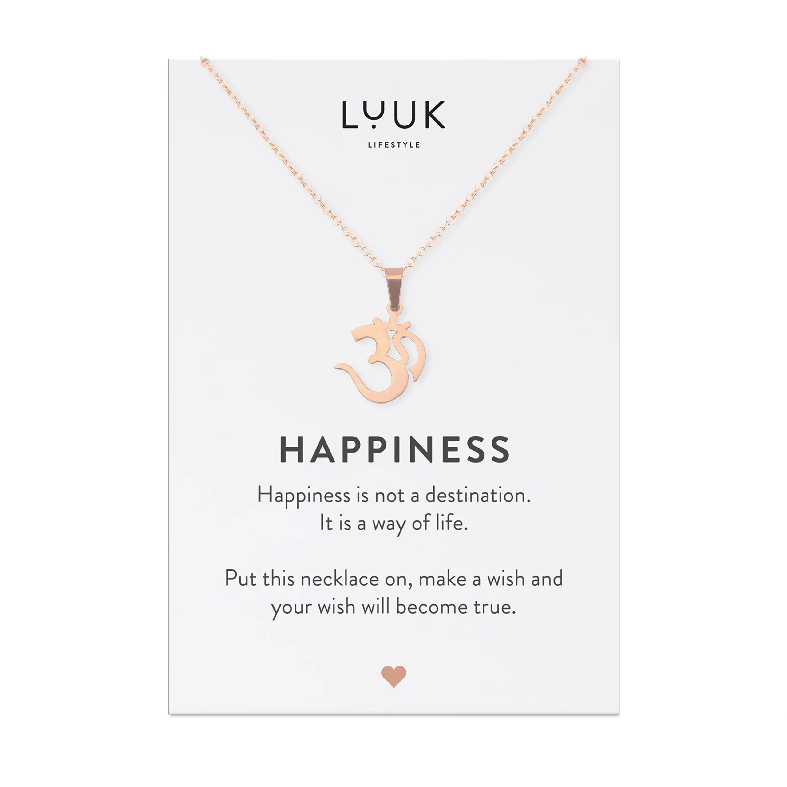 LUUK LIFESTYLE Collana Acciaio Inox con Ciondolo Om, Oro Rosa, 50cm - immagine 1