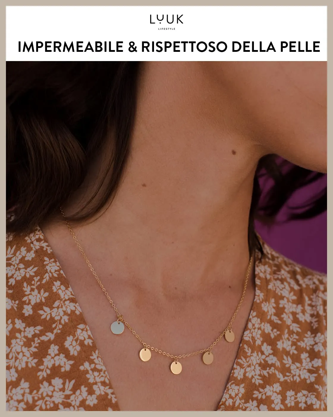 LUUK LIFESTYLE Collana con Ciondolo di Dischi Circolari, Oro, 50cm - immagine 3