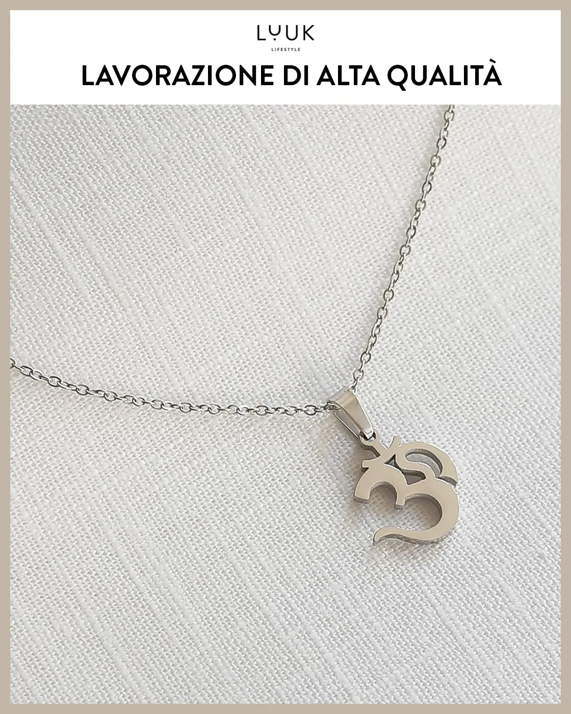 LUUK LIFESTYLE Collana in Acciaio Inox con Ciondolo Om, Argento, 50cm - immagine 4