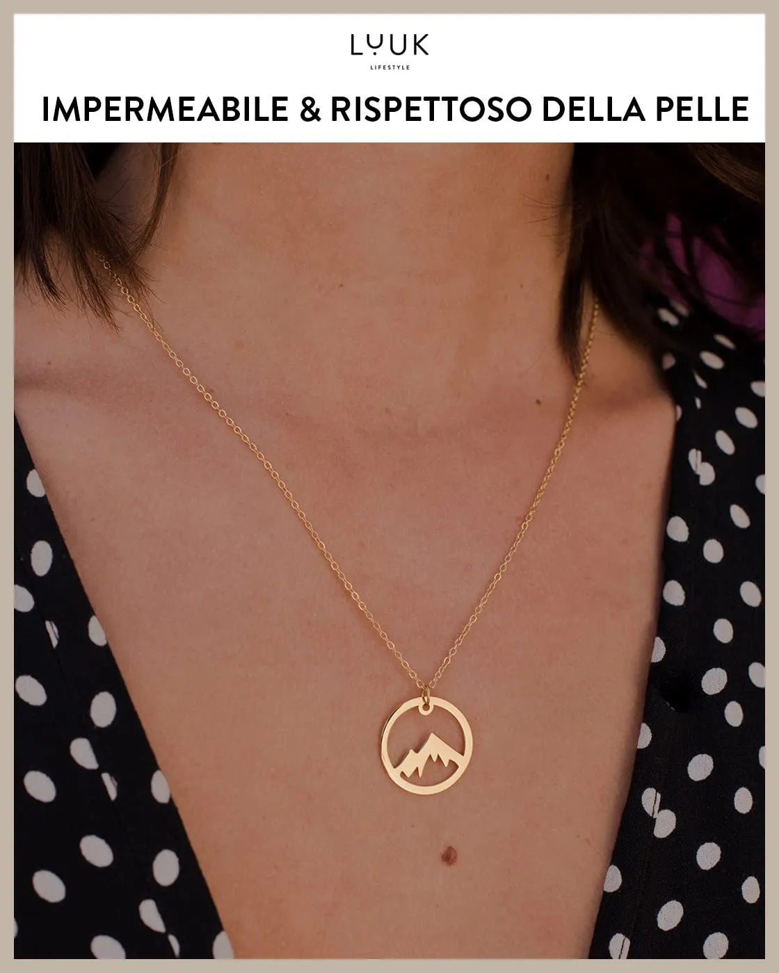 LUUK LIFESTYLE Collana con Ciondolo Vetta della Montagna in Acciaio Inossidabile, Oro, 50cm - immagine 3