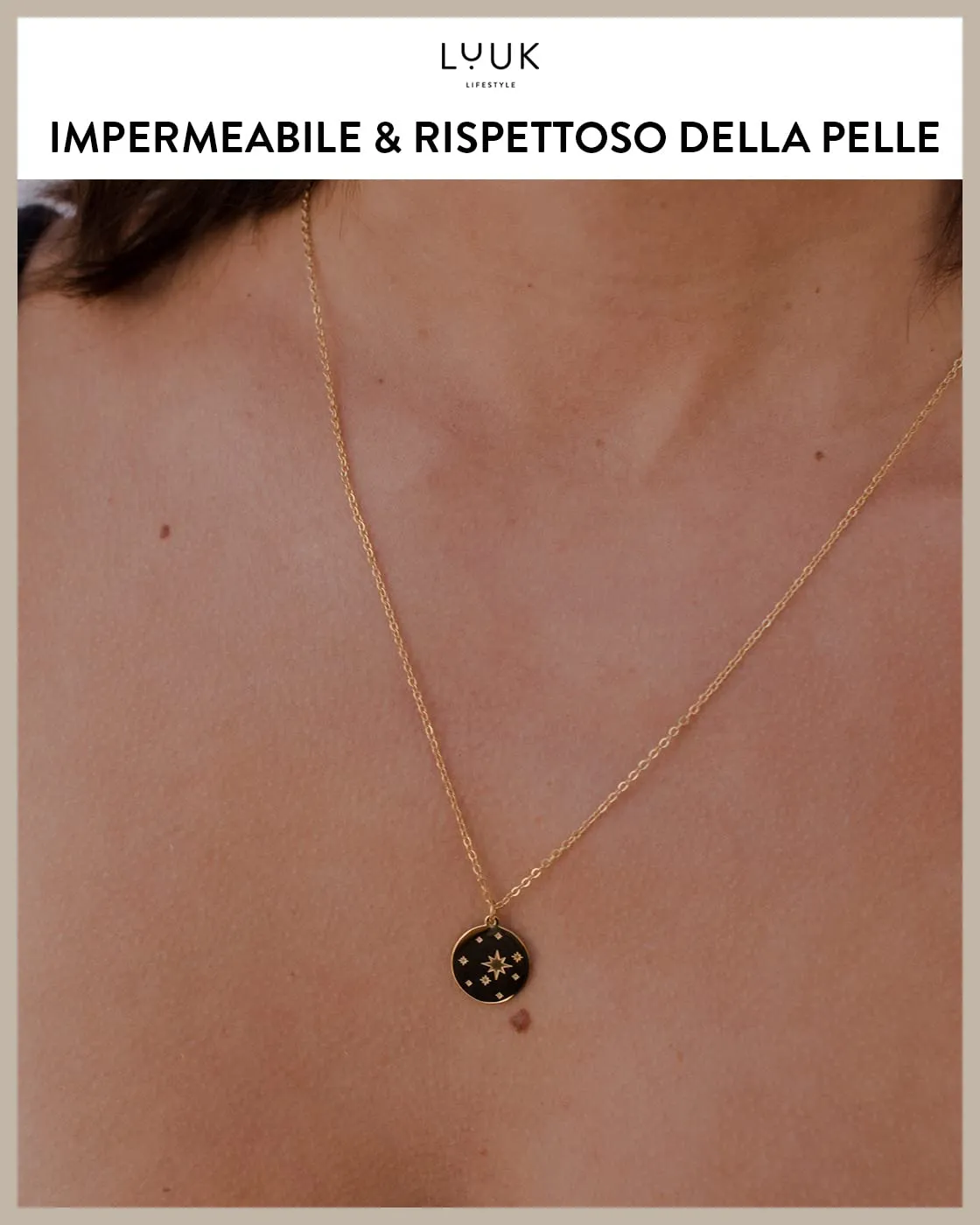 LUUK LIFESTYLE Collana in Acciaio Inossidabile con Ciondolo Cielo Stellato, Oro, 50cm - immagine 3