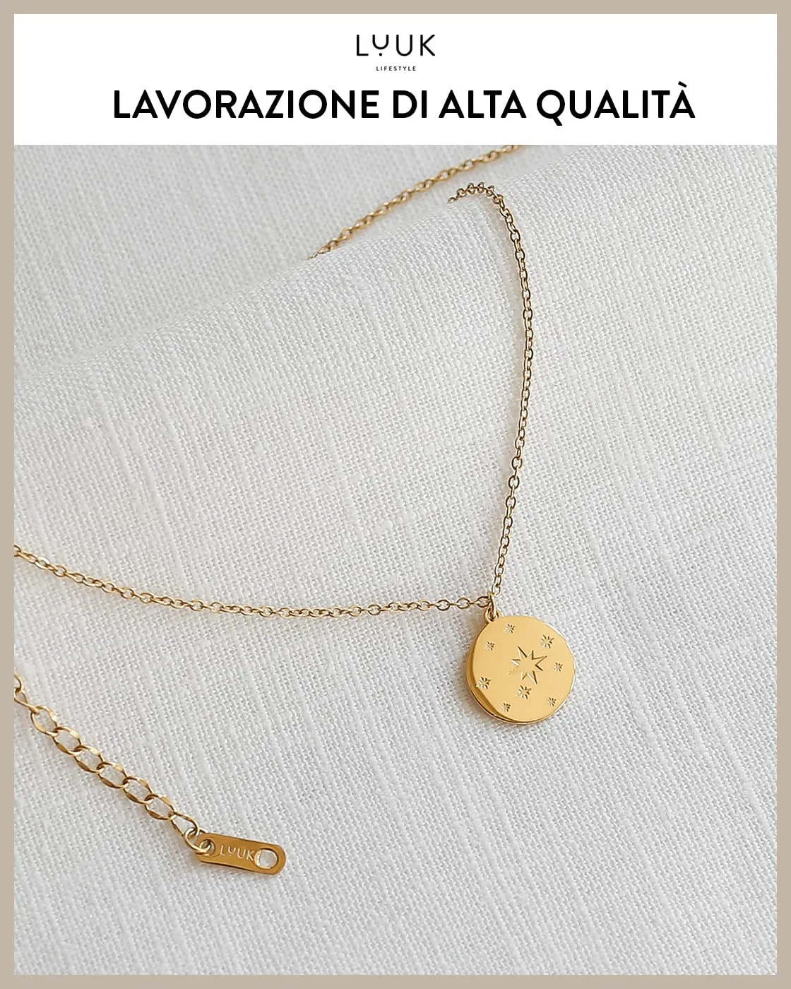 LUUK LIFESTYLE Collana in Acciaio Inossidabile con Ciondolo Cielo Stellato, Oro, 50cm - immagine 4