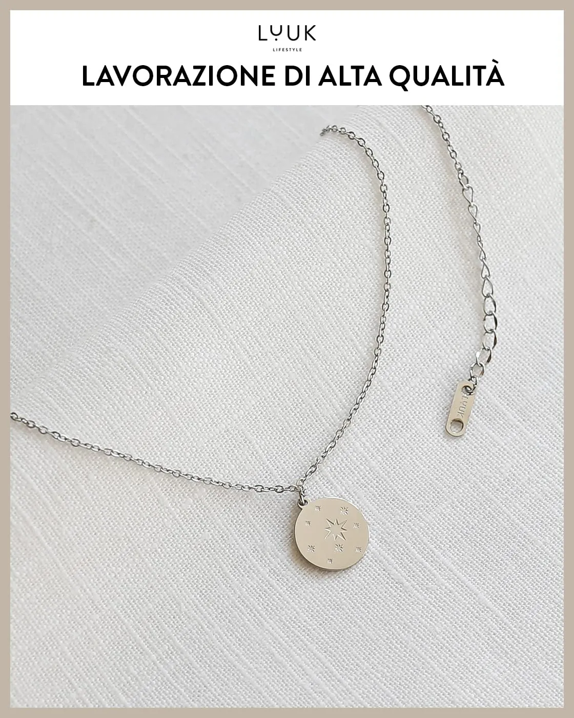 LUUK LIFESTYLE Collana con Ciondolo Cielo stellato, Argento, 50cm - immagine 4