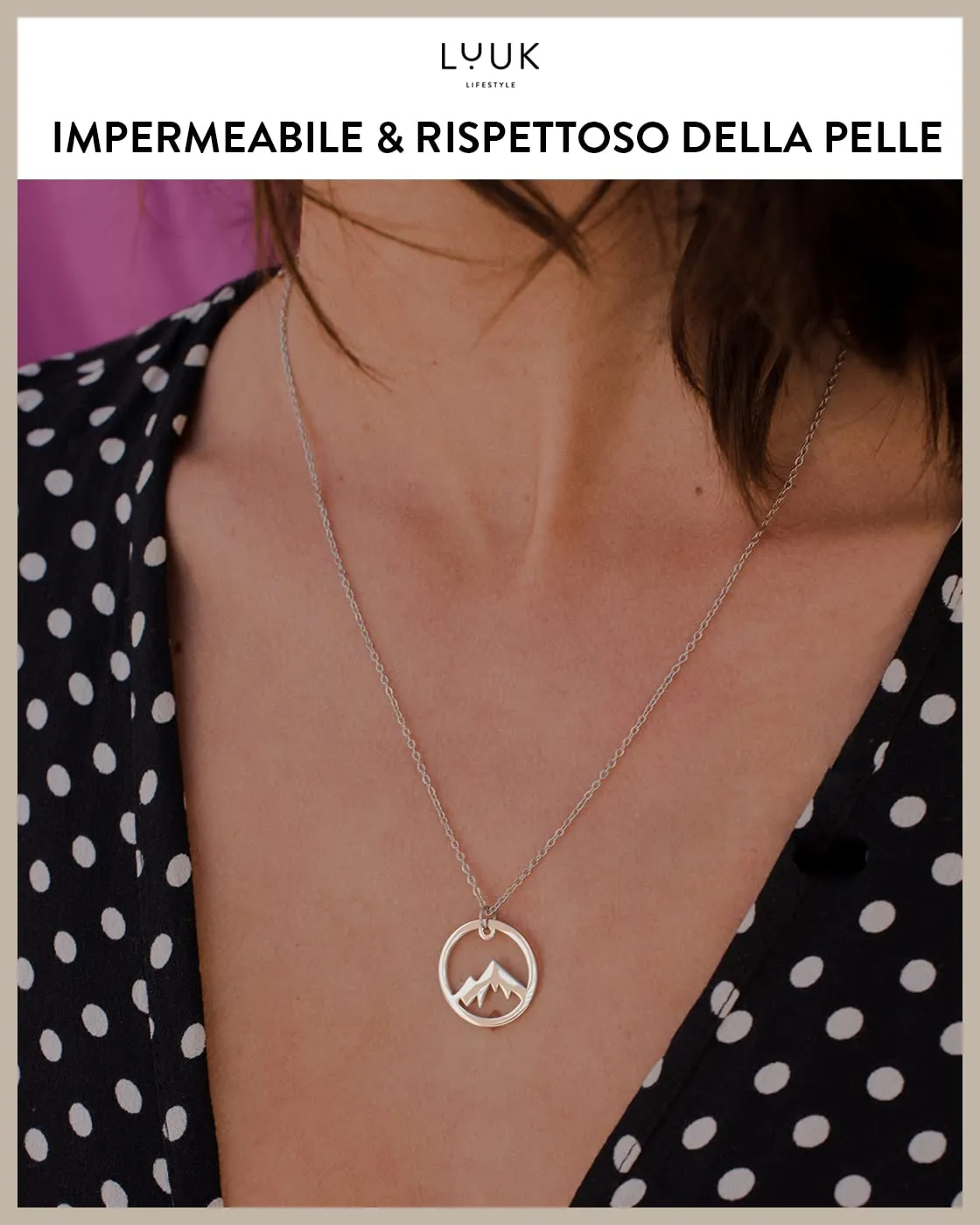 LUUK LIFESTYLE Collana con Ciondolo Vetta della Montagna in Acciaio Inossidabile, Argento, 50cm - immagine 3
