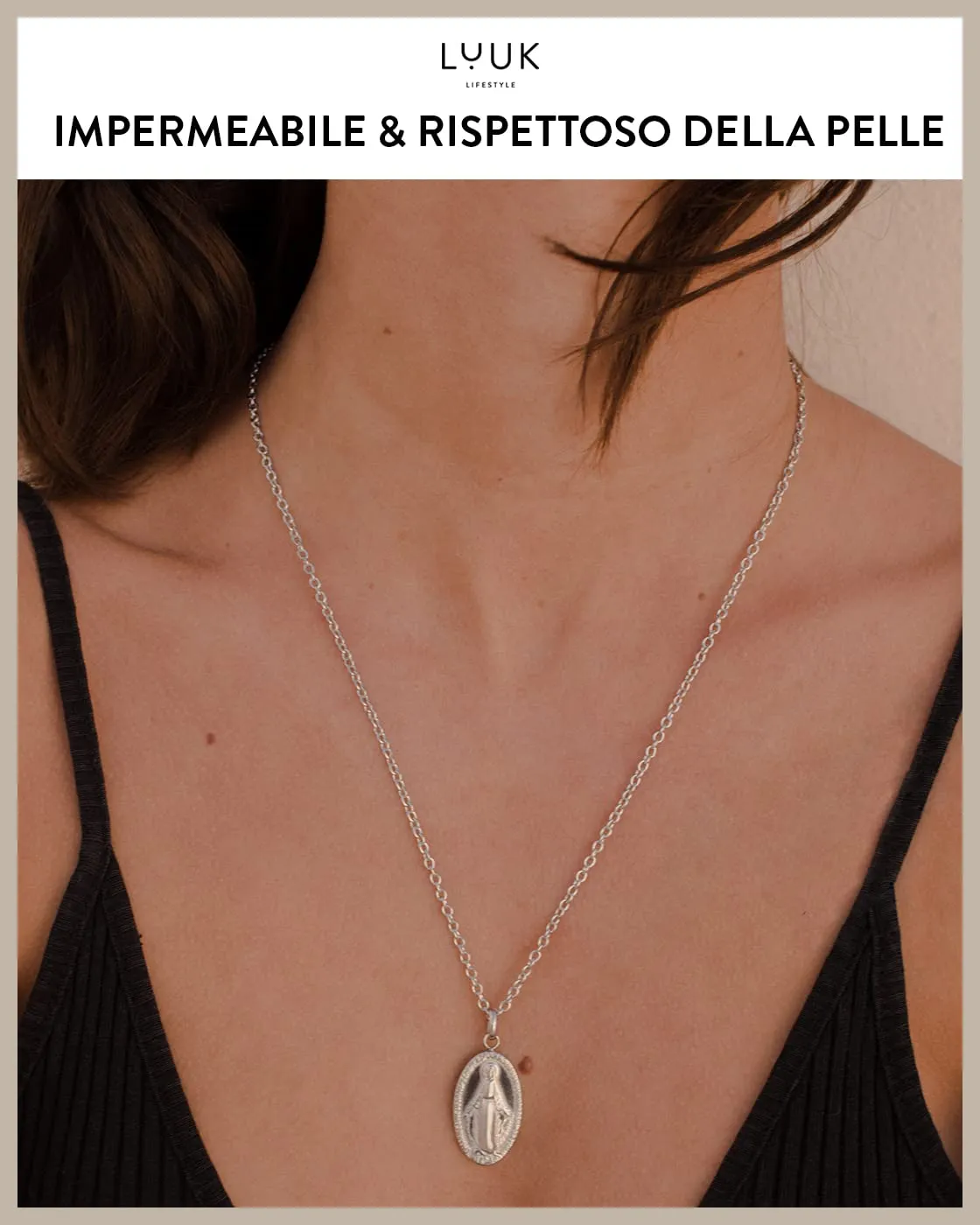 LUUK LIFESTYLE Collana con Ciondolo Vergine Maria, Acciaio Inossidabile, Argento, 50cm - immagine 3