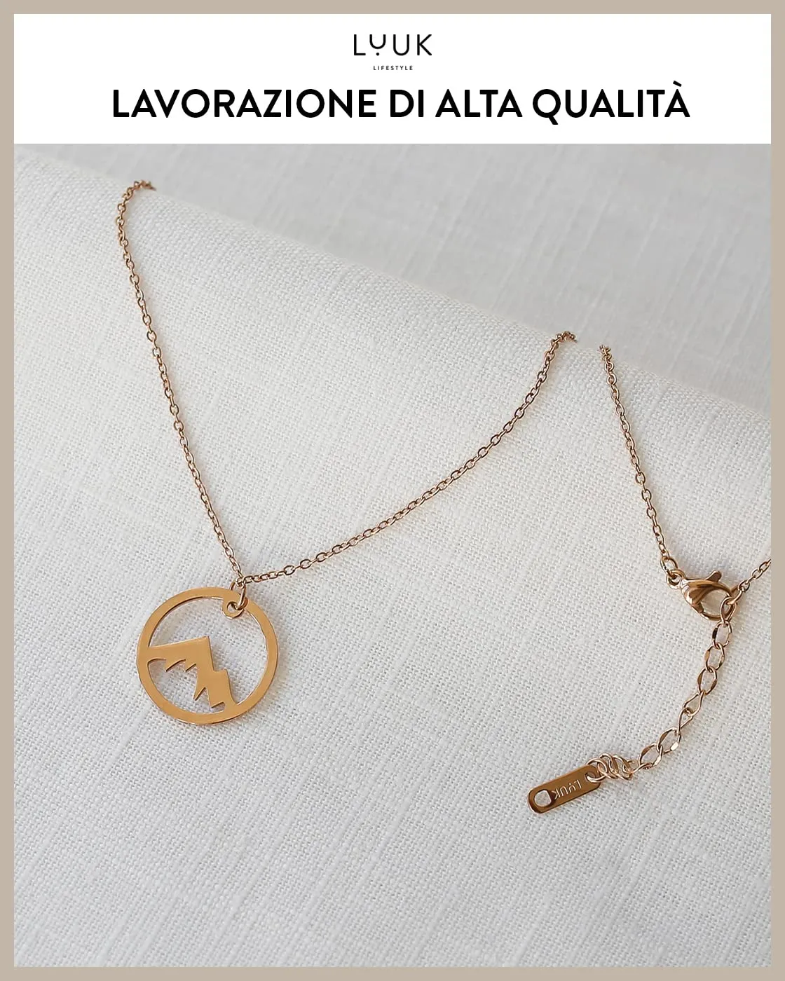 LUUK LIFESTYLE Collana con Ciondolo Vetta della Montagna, Oro Rosa, 50cm - immagine 4