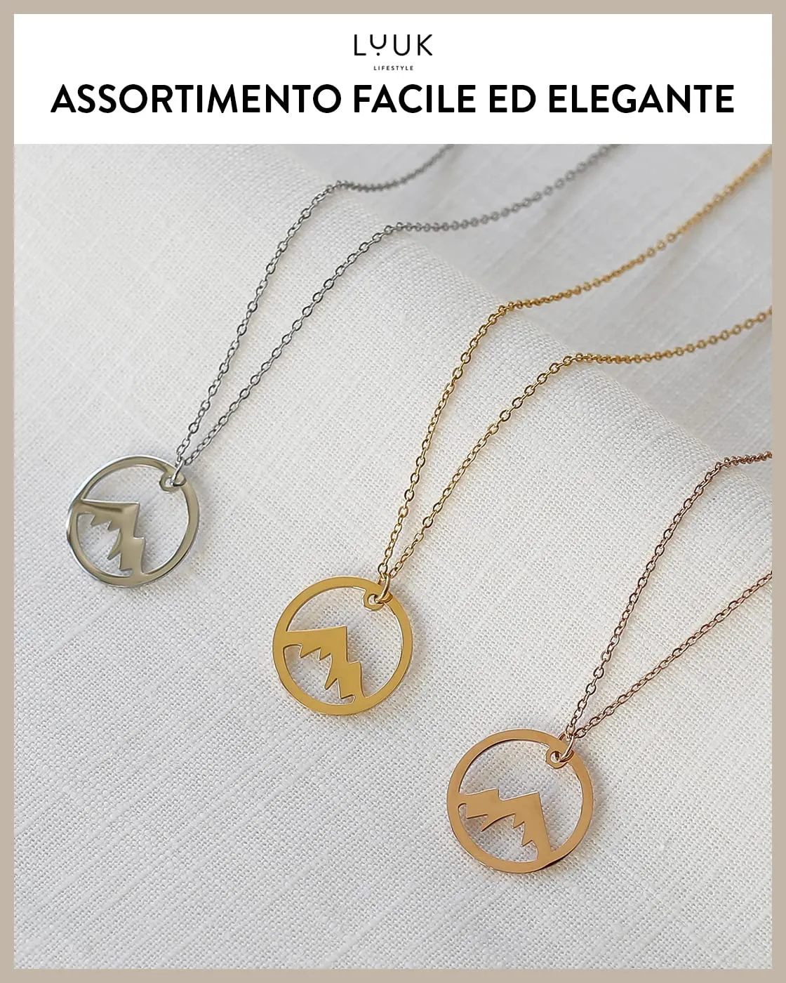 LUUK LIFESTYLE Collana con Ciondolo Vetta della Montagna, Oro Rosa, 50cm - immagine 6