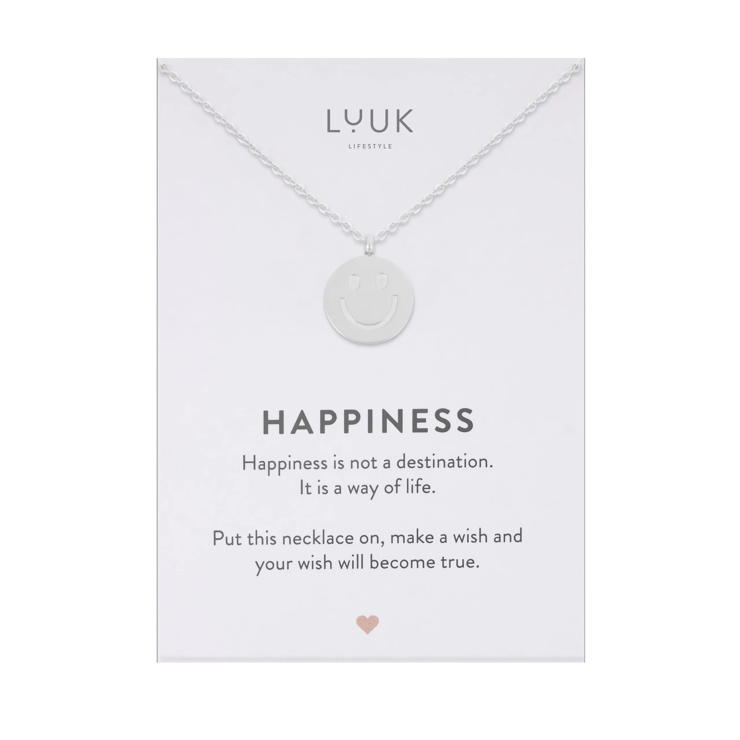 LUUK LIFESTYLE Collana con Ciondolo Smiley, Argento, 50cm - immagine 1
