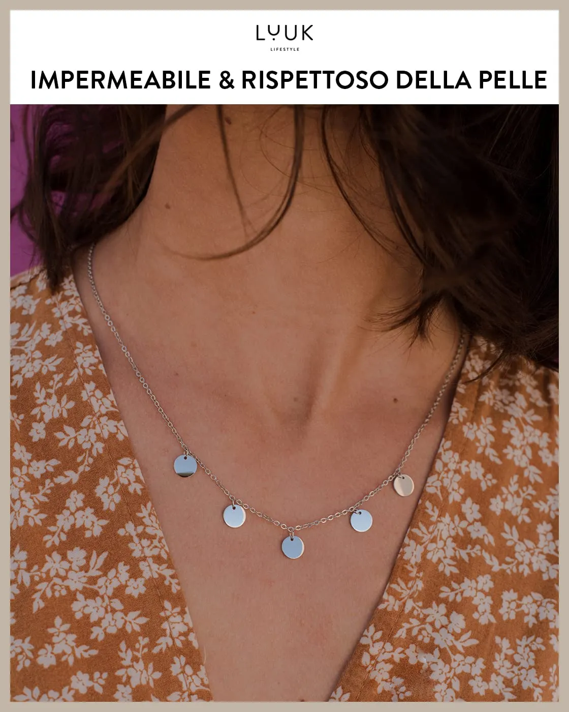 LUUK LIFESTYLE Collana con Ciondolo di dischi circolari, Argento, 50cm - immagine 3