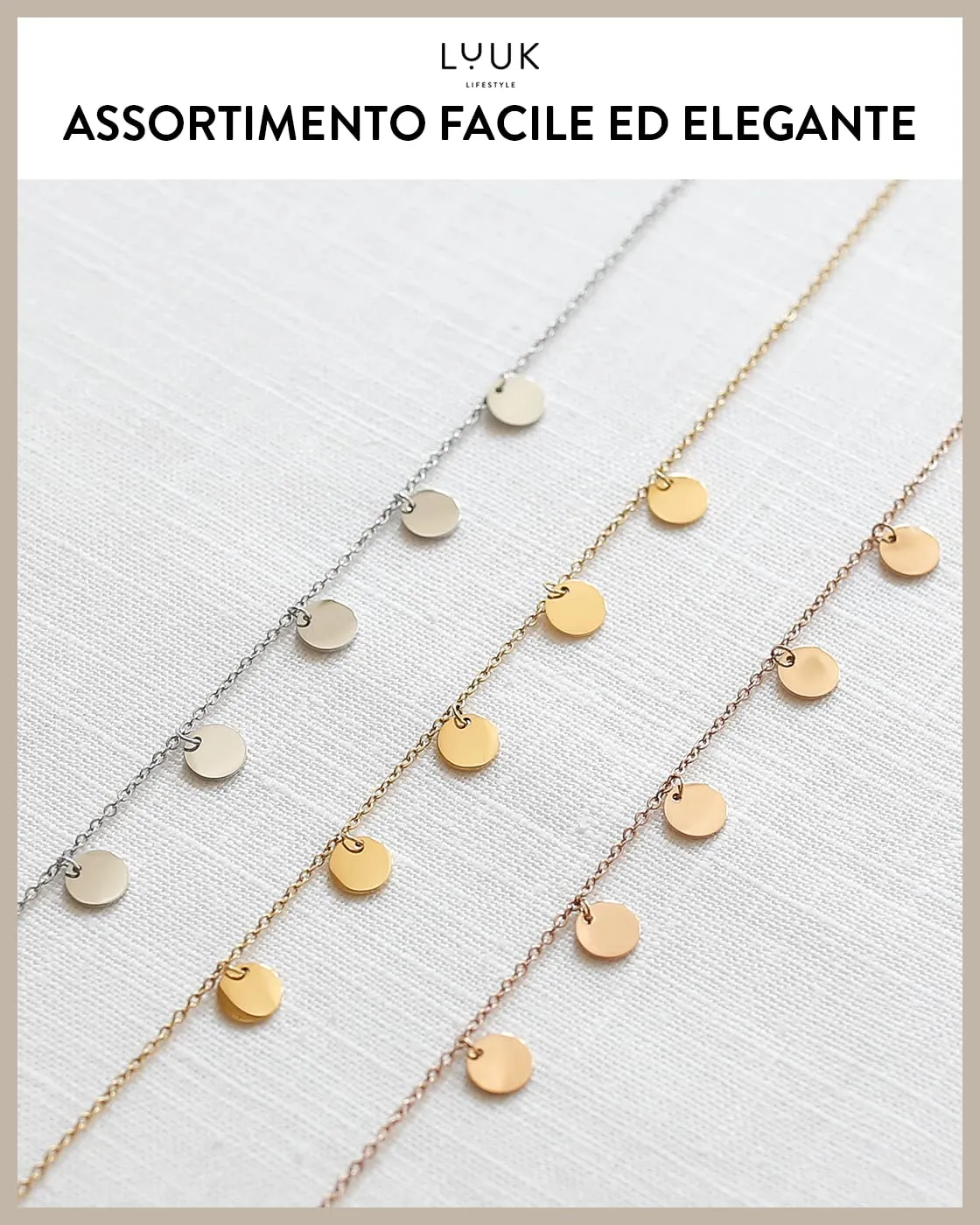 LUUK LIFESTYLE Collana con Ciondolo di dischi circolari, Argento, 50cm - immagine 6