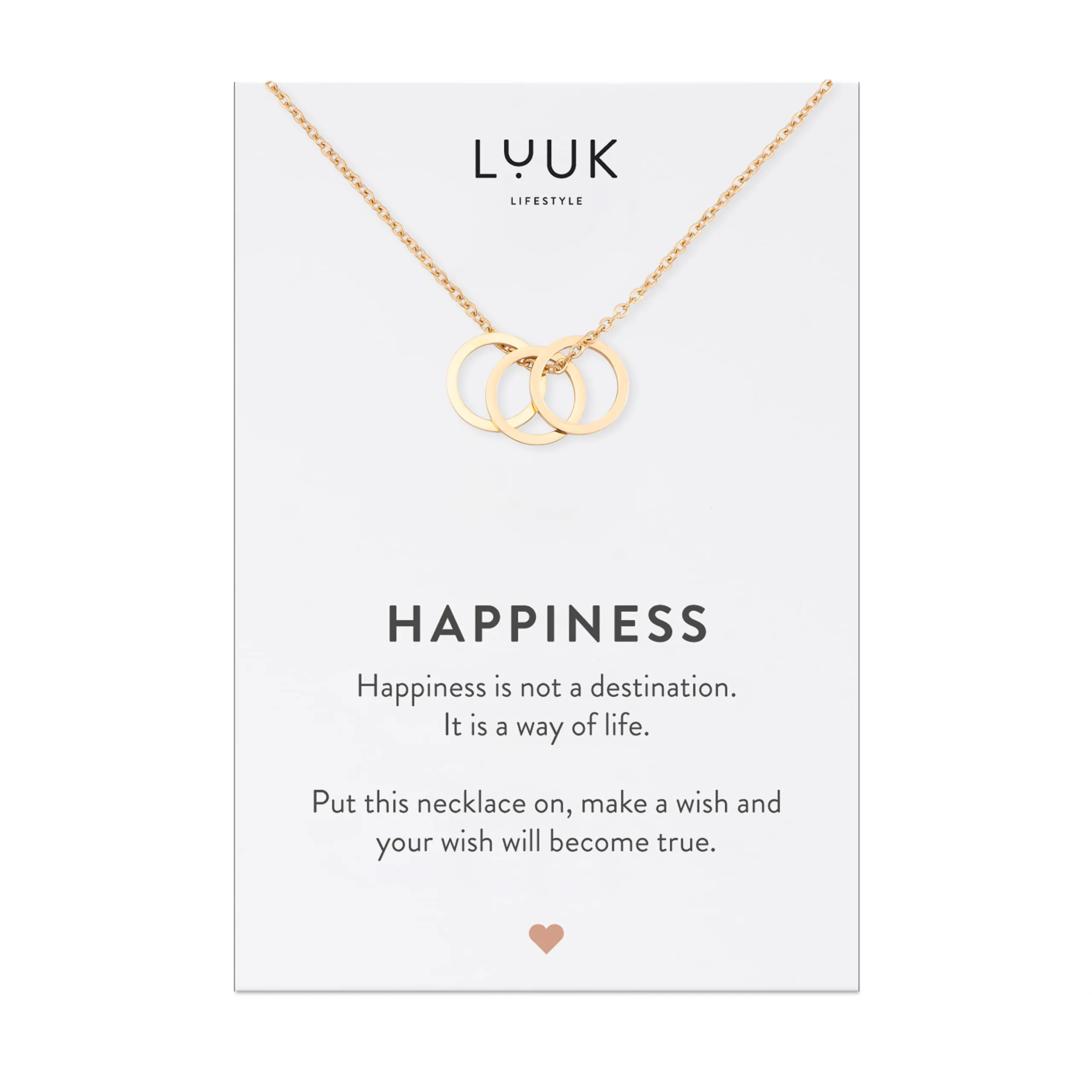 LUUK LIFESTYLE Collana in Acciaio Inossidabile con Ciondolo Anelli, Oro, 50cm - immagine 1