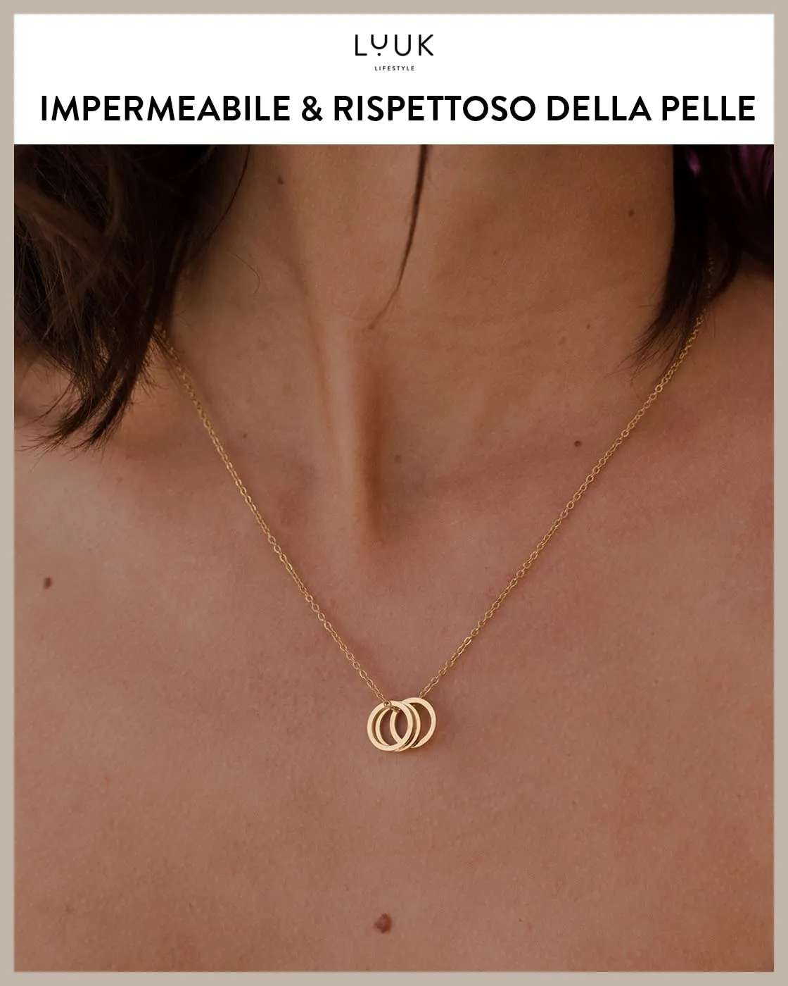 LUUK LIFESTYLE Collana in Acciaio Inossidabile con Ciondolo Anelli, Oro, 50cm - immagine 3