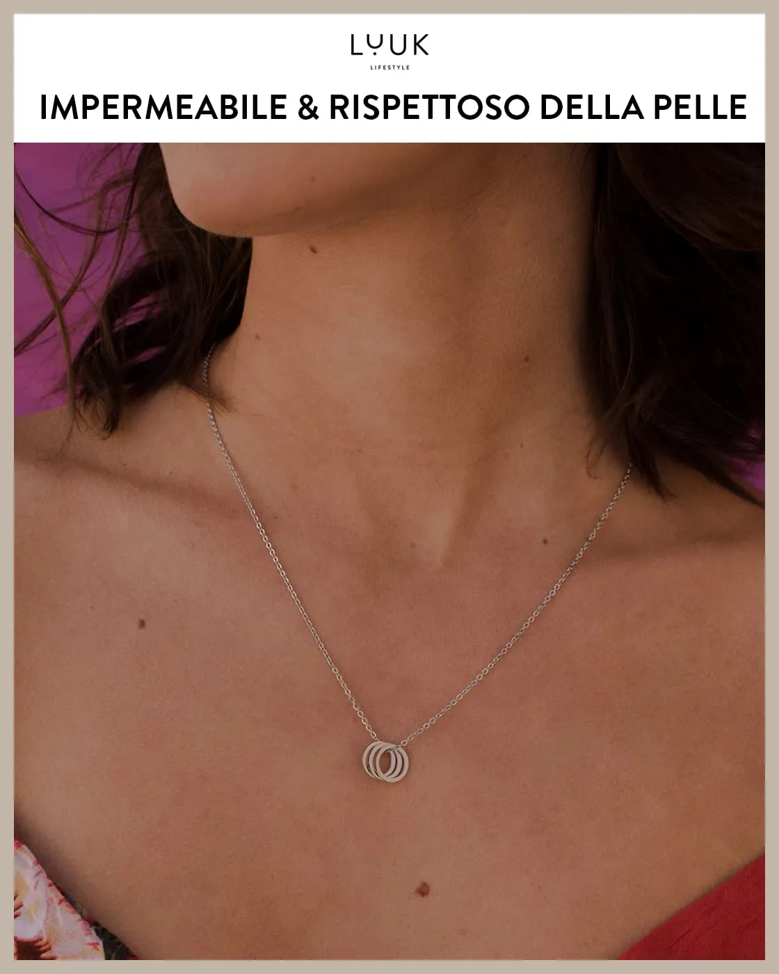 LUUK LIFESTYLE Collana in Acciaio Inox con Ciondolo Anelli, Argento, 50cm - immagine 3